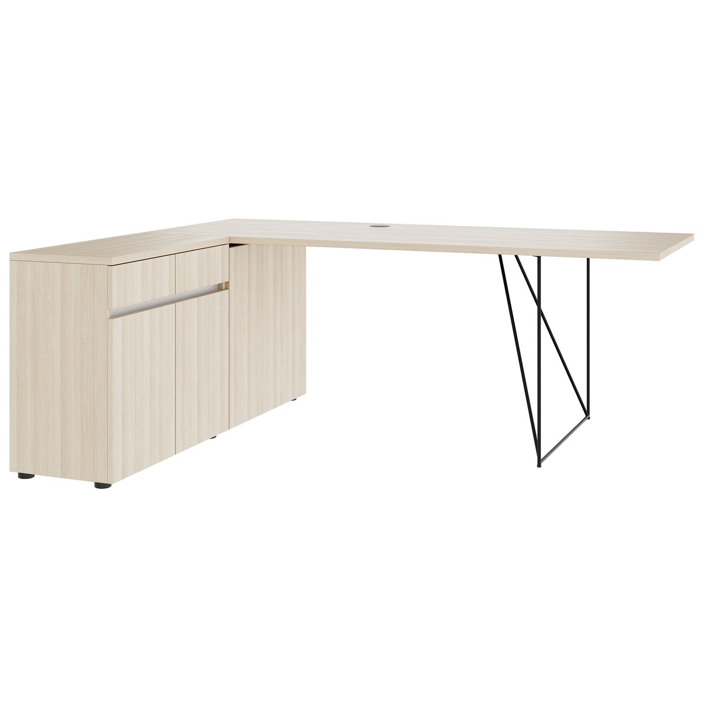 AIR desk | 1600 - 2000 mm, electrified, integrated sideboard, sand ash