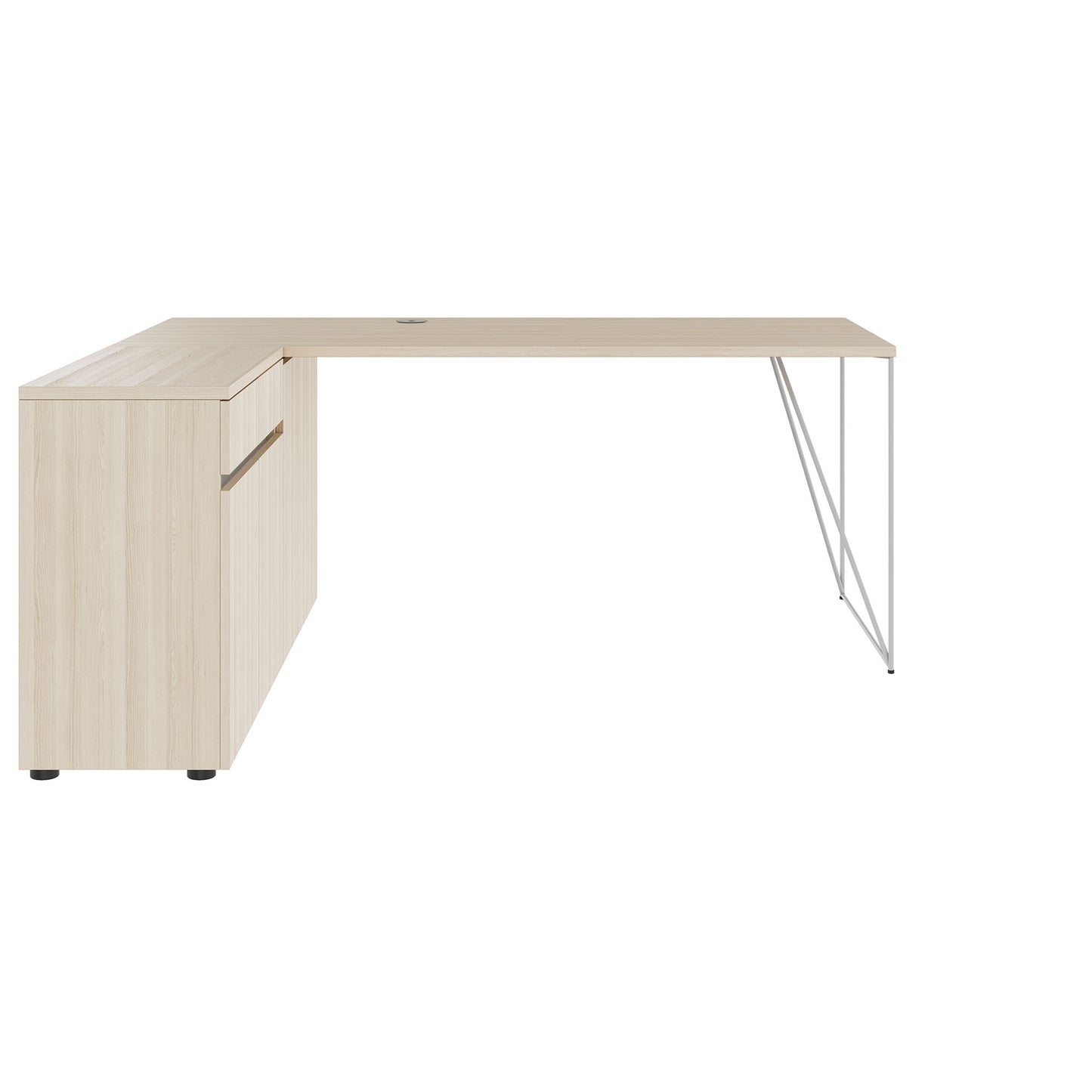 AIR desk | 1600 - 2000 mm, electrified, integrated sideboard, sand ash