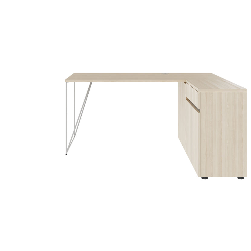 AIR desk | 1600 - 2000 mm, electrified, integrated sideboard, sand ash