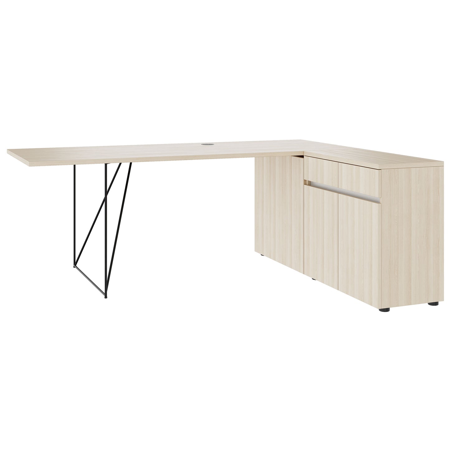 AIR desk | 1600 - 2000 mm, electrified, integrated sideboard, sand ash