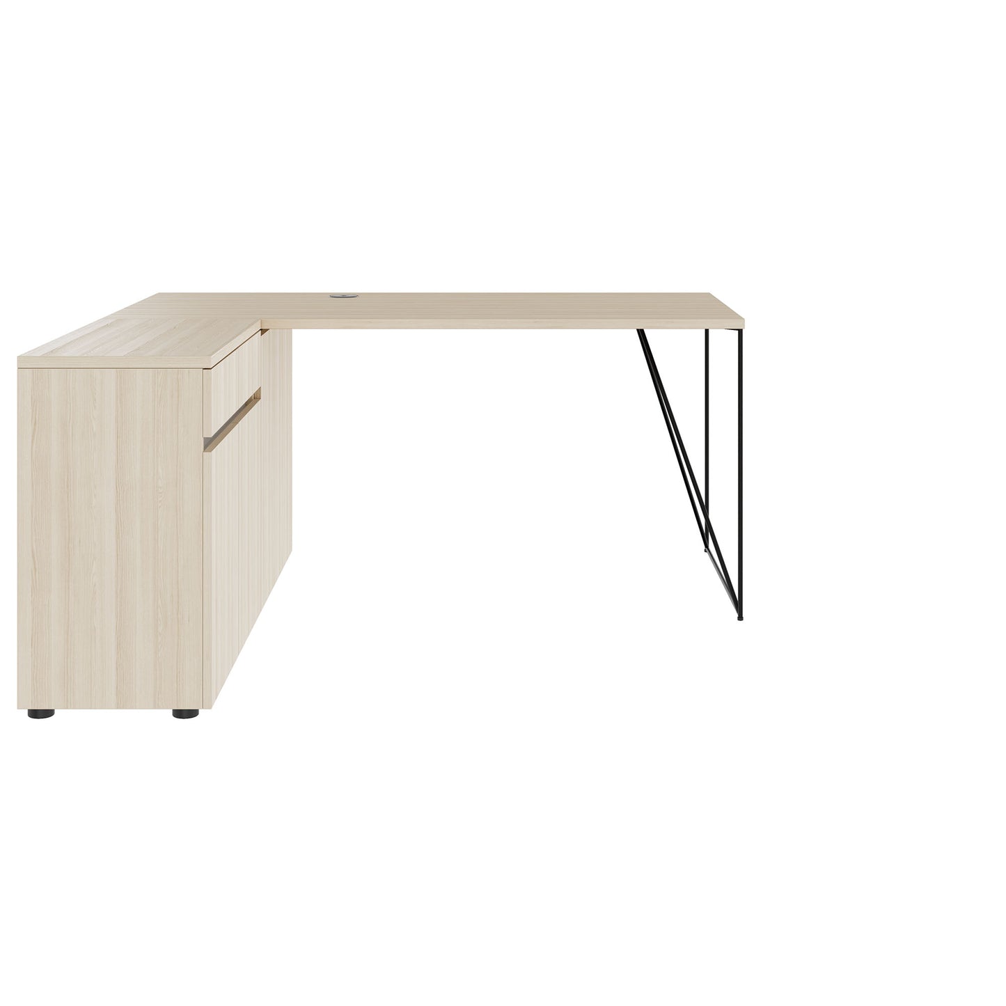 AIR desk | 1600 - 2000 mm, electrified, integrated sideboard, sand ash