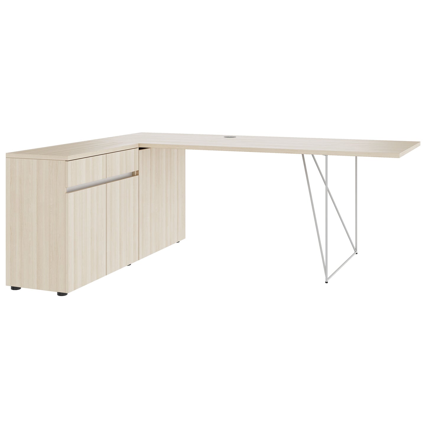 AIR desk | 1600 - 2000 mm, electrified, integrated sideboard, sand ash