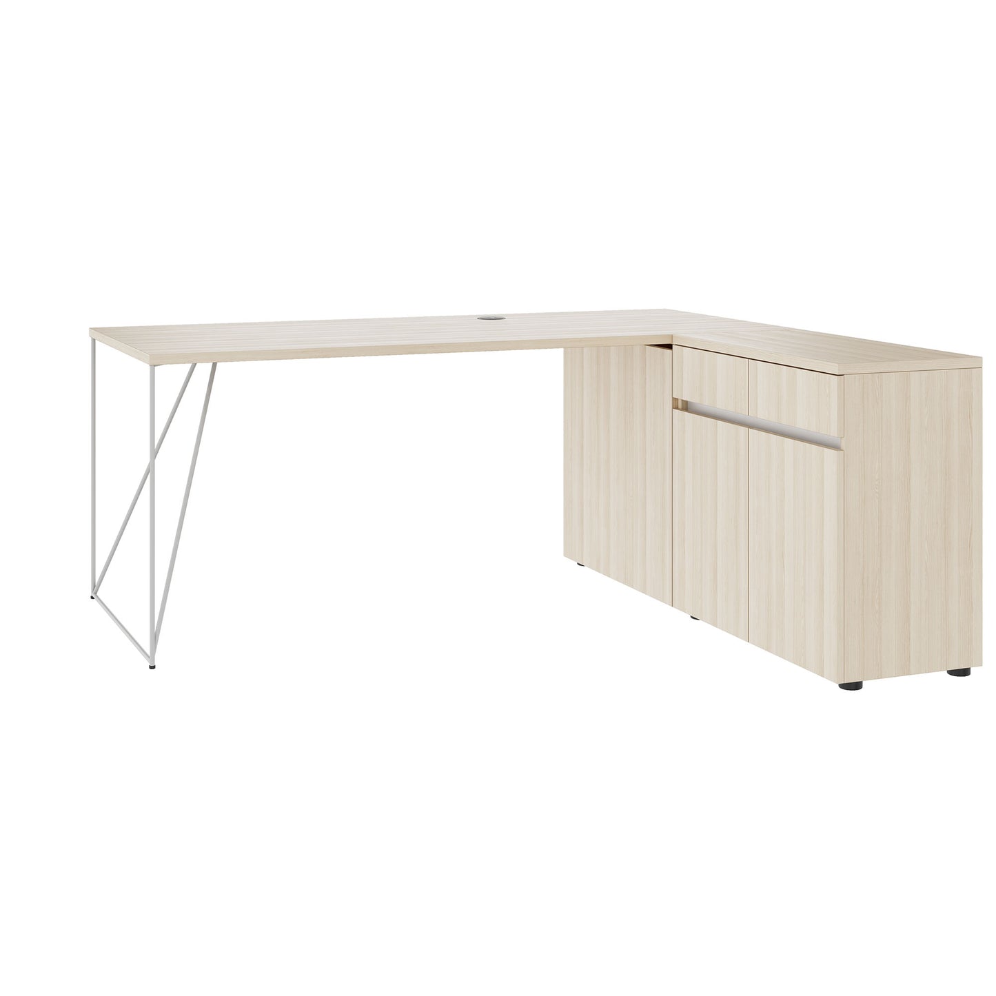 AIR desk | 1600 - 2000 mm, electrified, integrated sideboard, sand ash