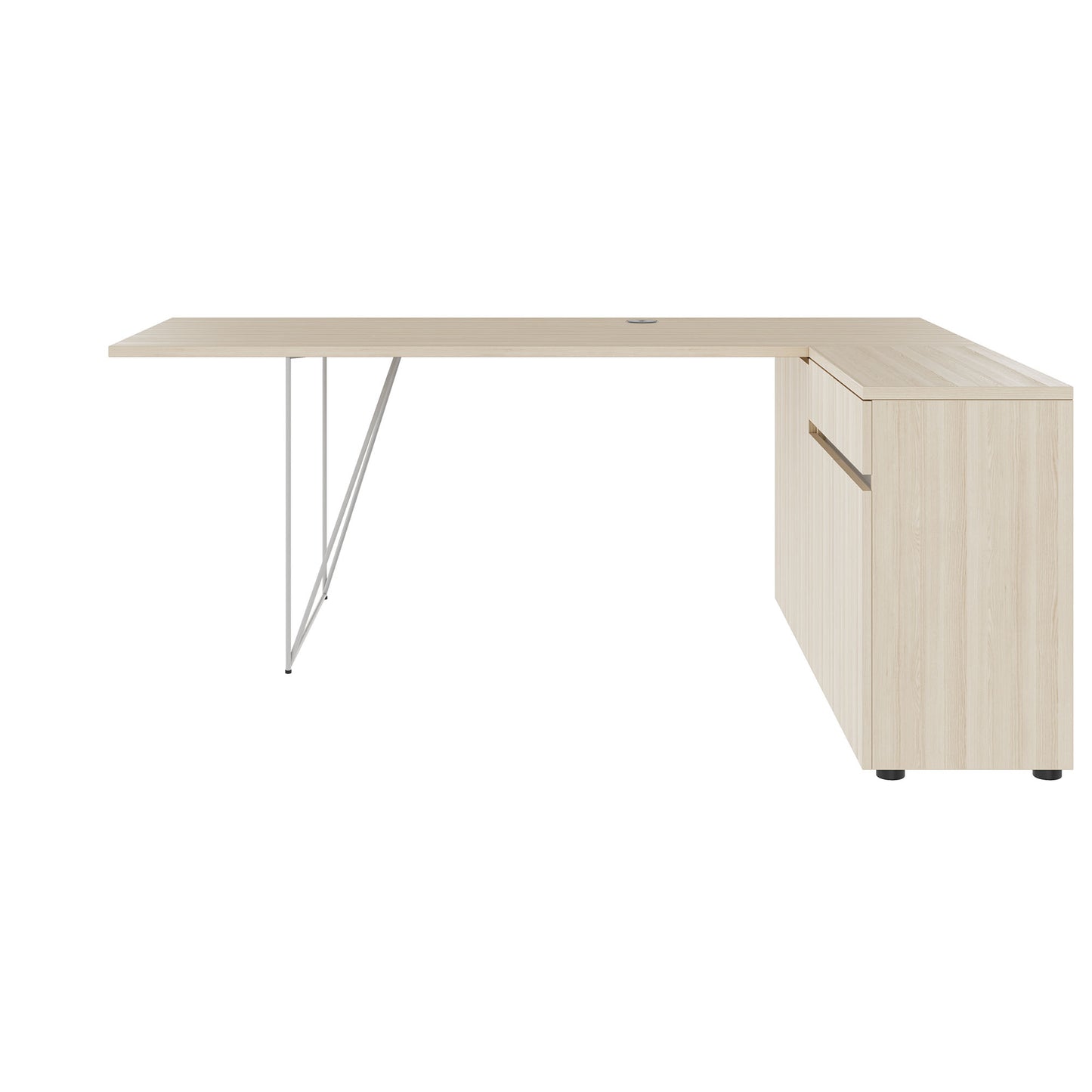 AIR desk | 1600 - 2000 mm, electrified, integrated sideboard, sand ash