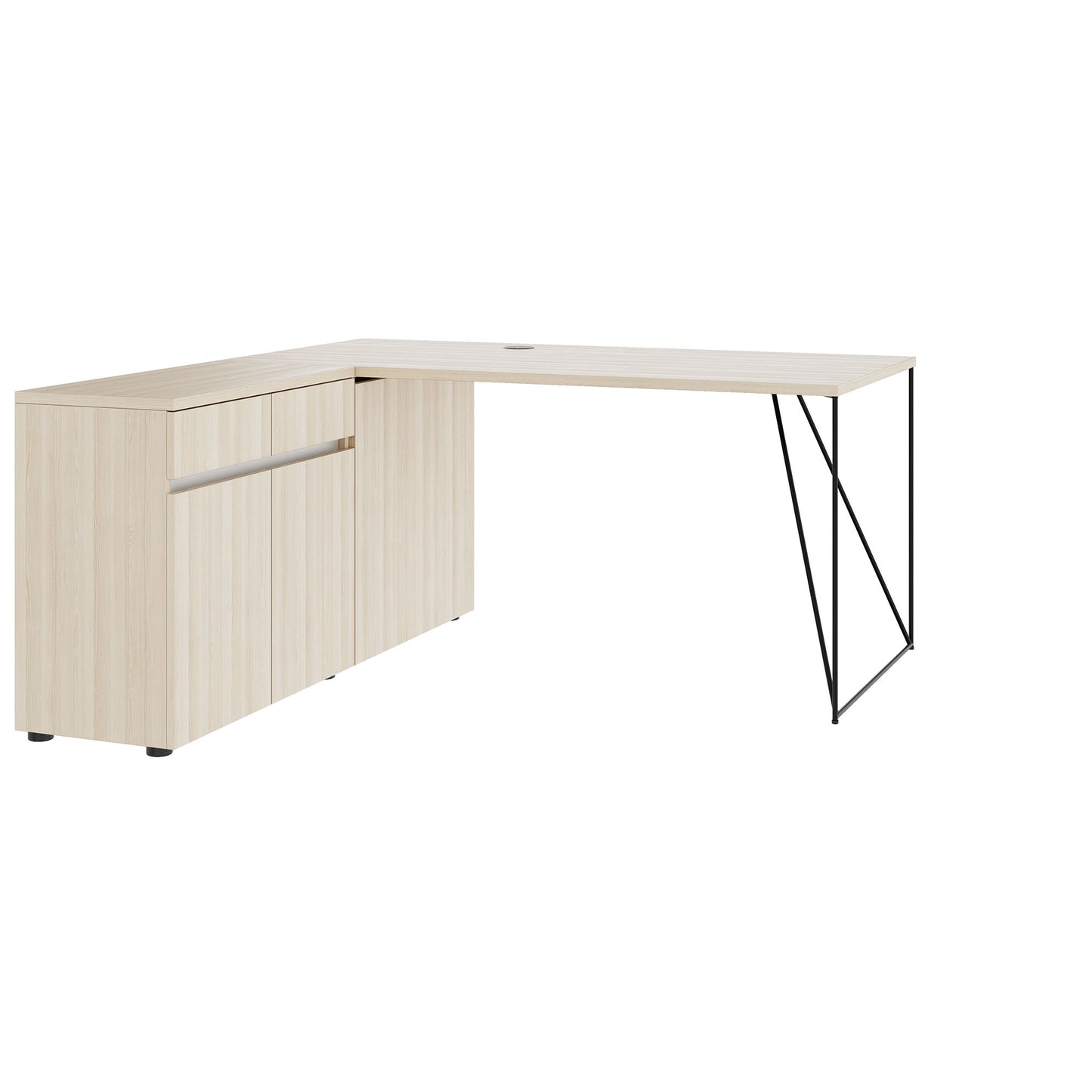 AIR desk | 1600 - 2000 mm, electrified, integrated sideboard, sand ash