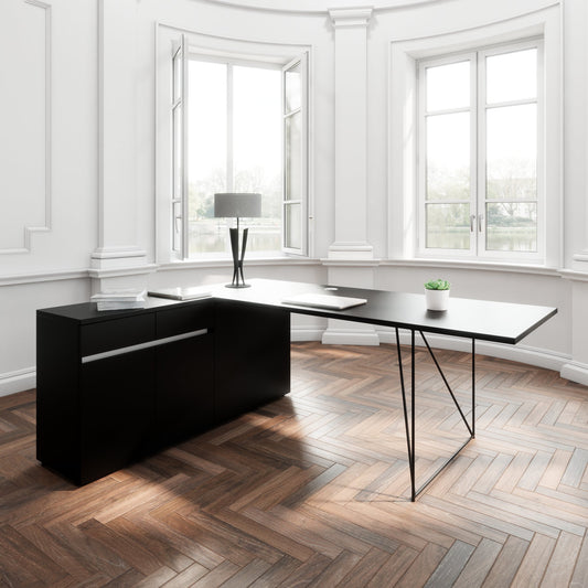 AIR desk | 1600 - 2000 mm, electrified, integrated sideboard, black