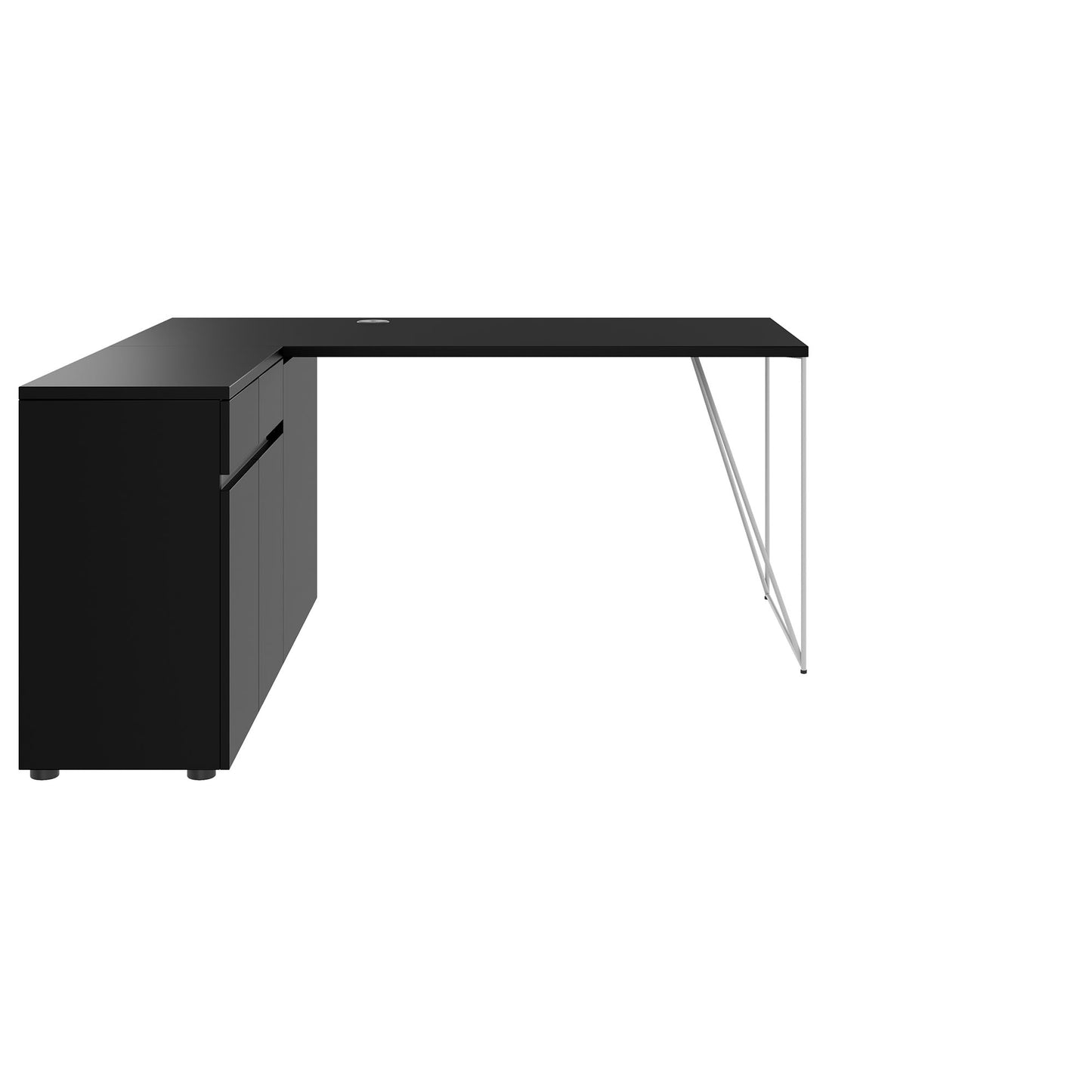 AIR desk | 1600 - 2000 mm, electrified, integrated sideboard, black
