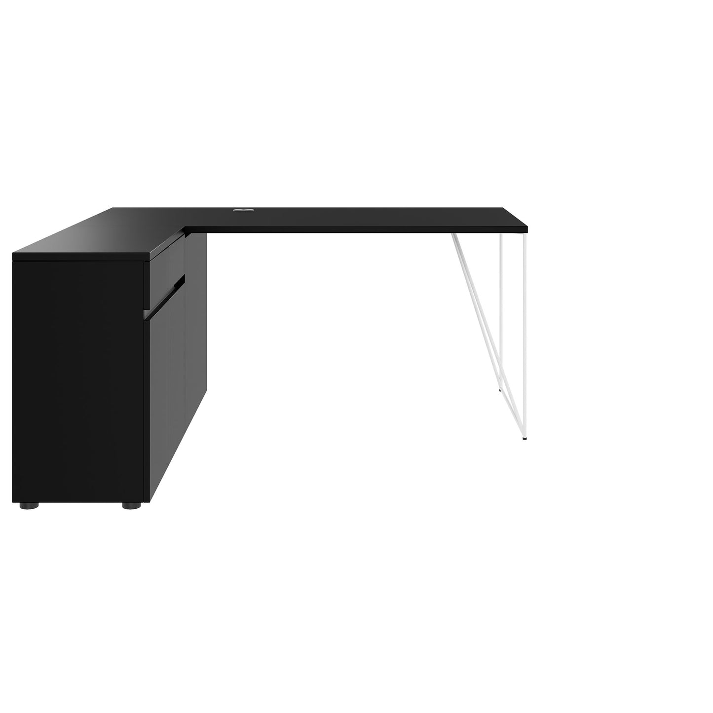 AIR desk | 1600 - 2000 mm, electrified, integrated sideboard, black