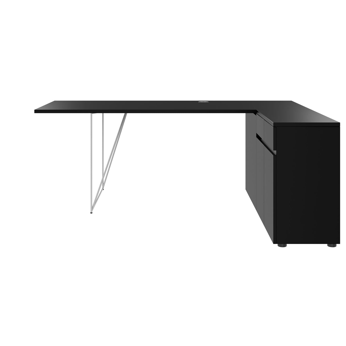 AIR desk | 1600 - 2000 mm, electrified, integrated sideboard, black