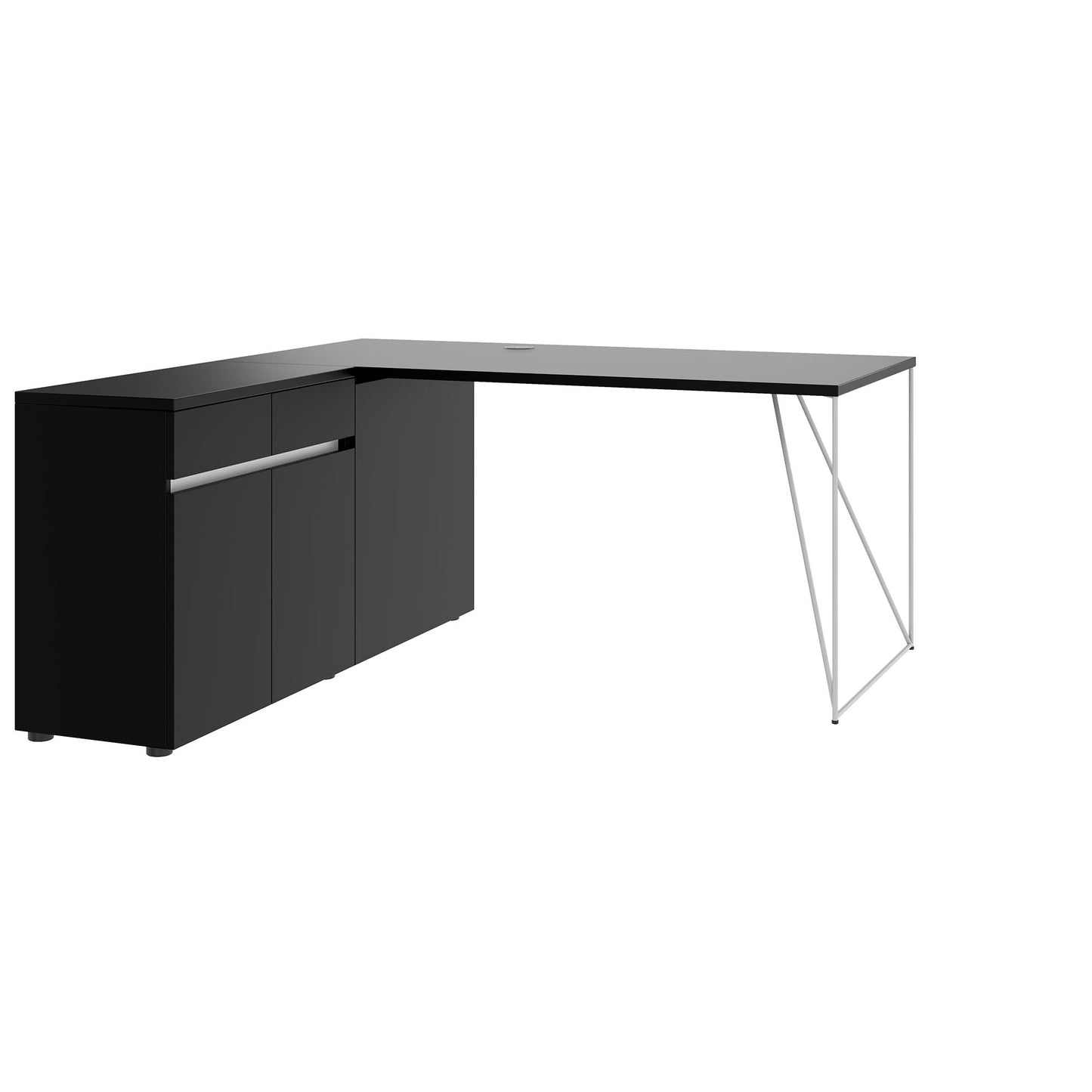 AIR desk | 1600 - 2000 mm, electrified, integrated sideboard, black