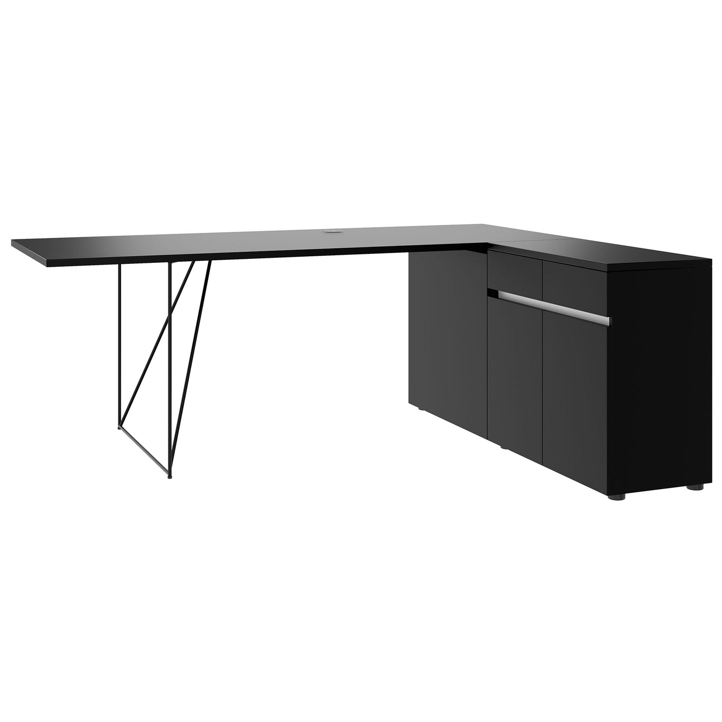 AIR desk | 1600 - 2000 mm, electrified, integrated sideboard, black