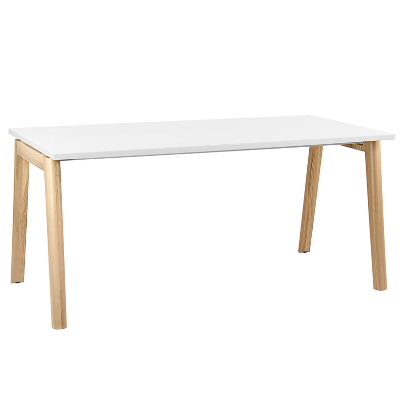 NOVA WOOD Schreibtisch | Massivholz-Gestell, 1600 x 800 mm, Weiß