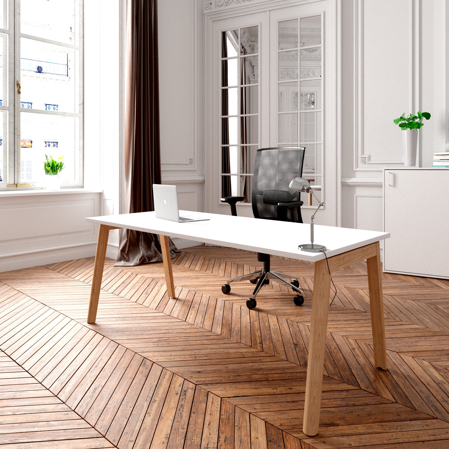 NOVA WOOD Schreibtisch | Massivholz-Gestell, 1800 x 800 mm, Weiss