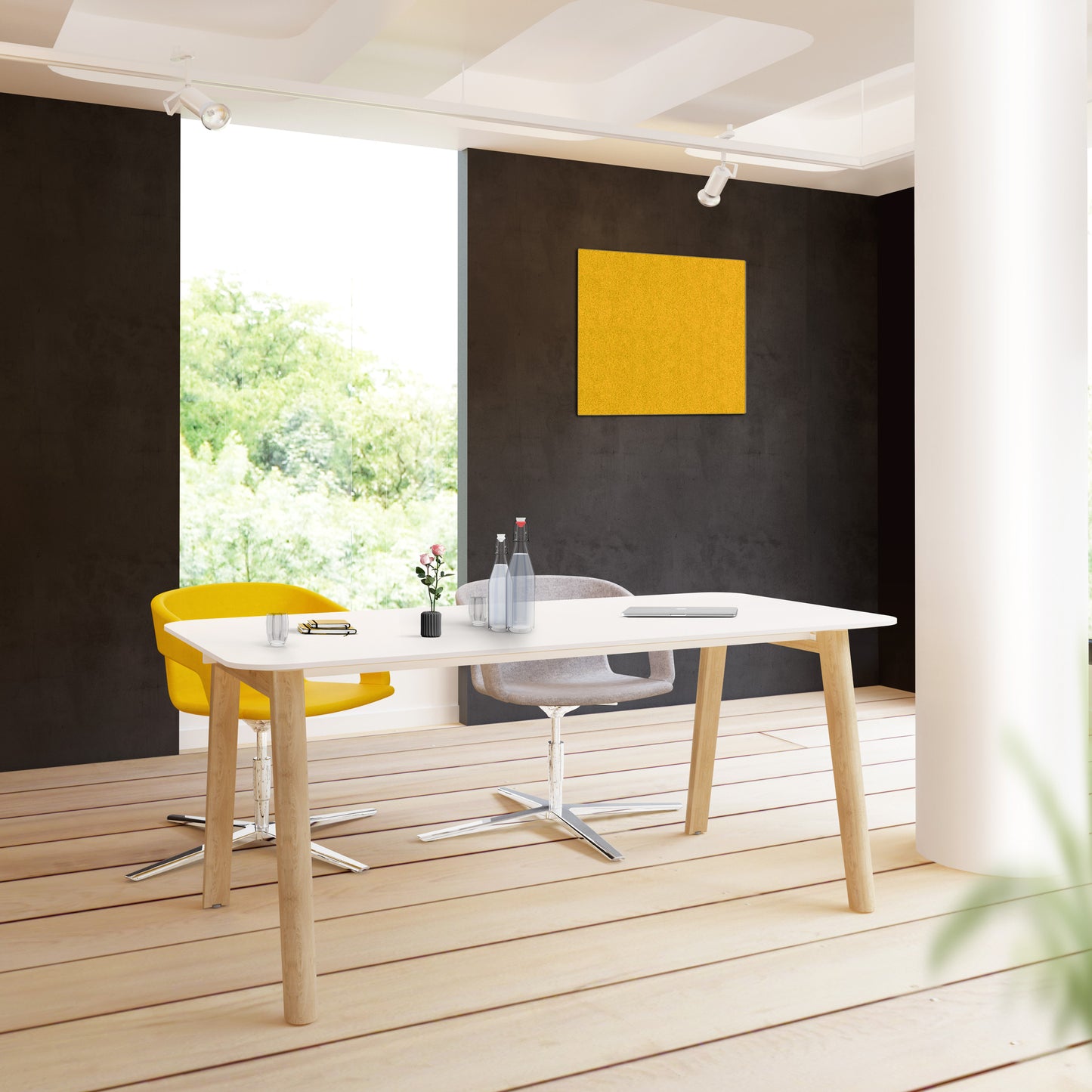 NOVA WOOD Tableau de réunion | Cadre en bois massif, 1800 x 800 mm, HPL White
