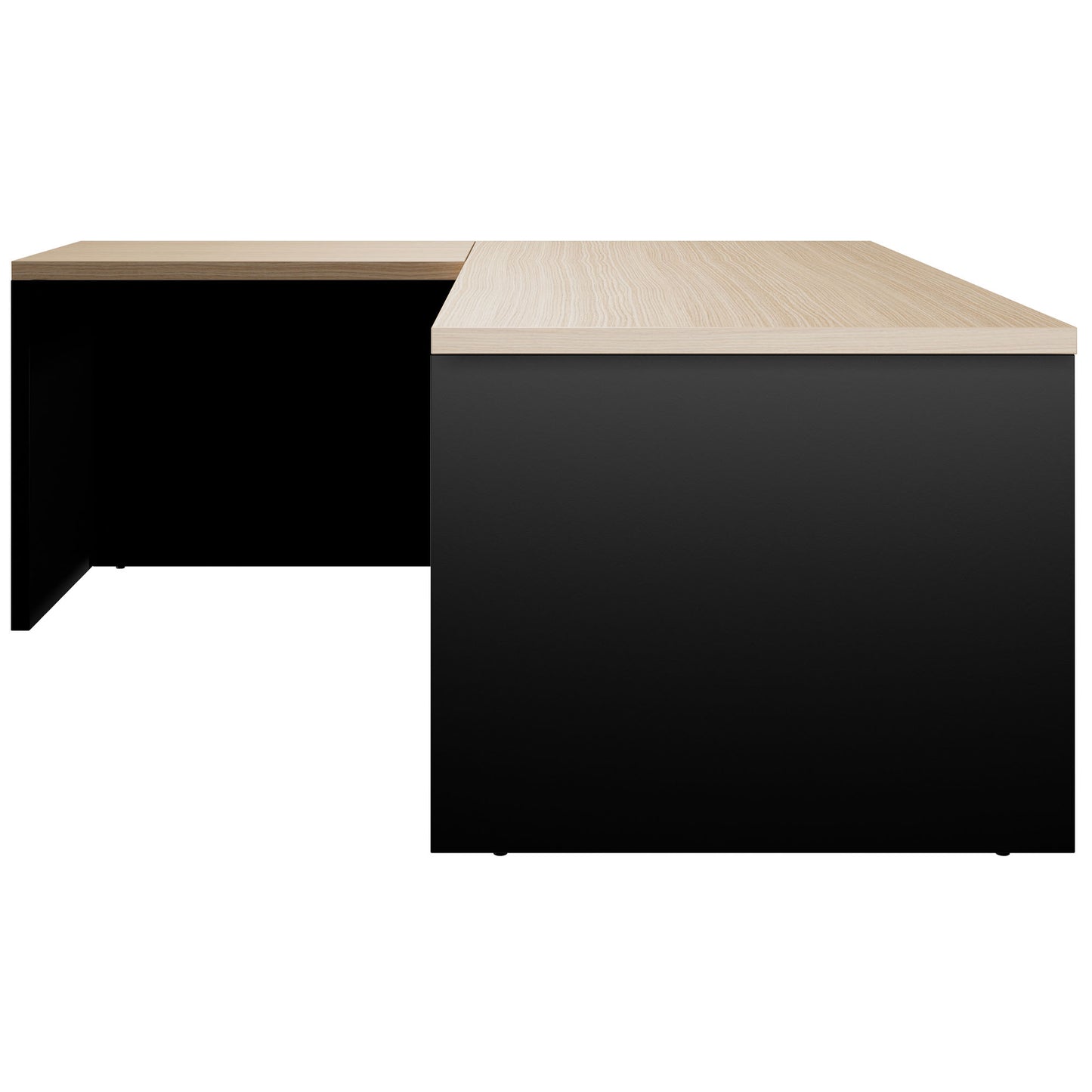 BRALCO SILE desk with extension table | 1800 - 2000 mm, angle desk, cable duct, side frame, oak