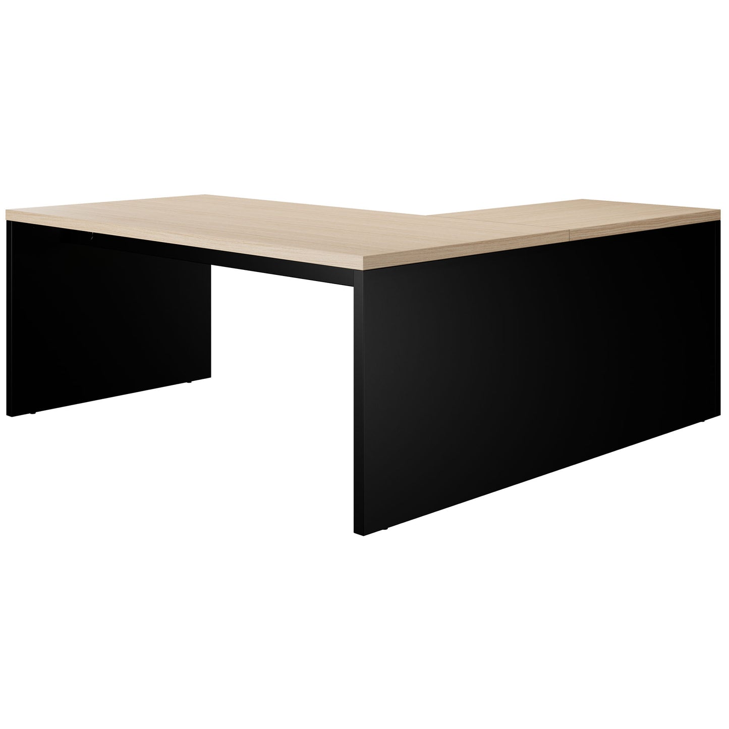 BRALCO SILE desk with extension table | 1800 - 2000 mm, angle desk, cable duct, side frame, oak
