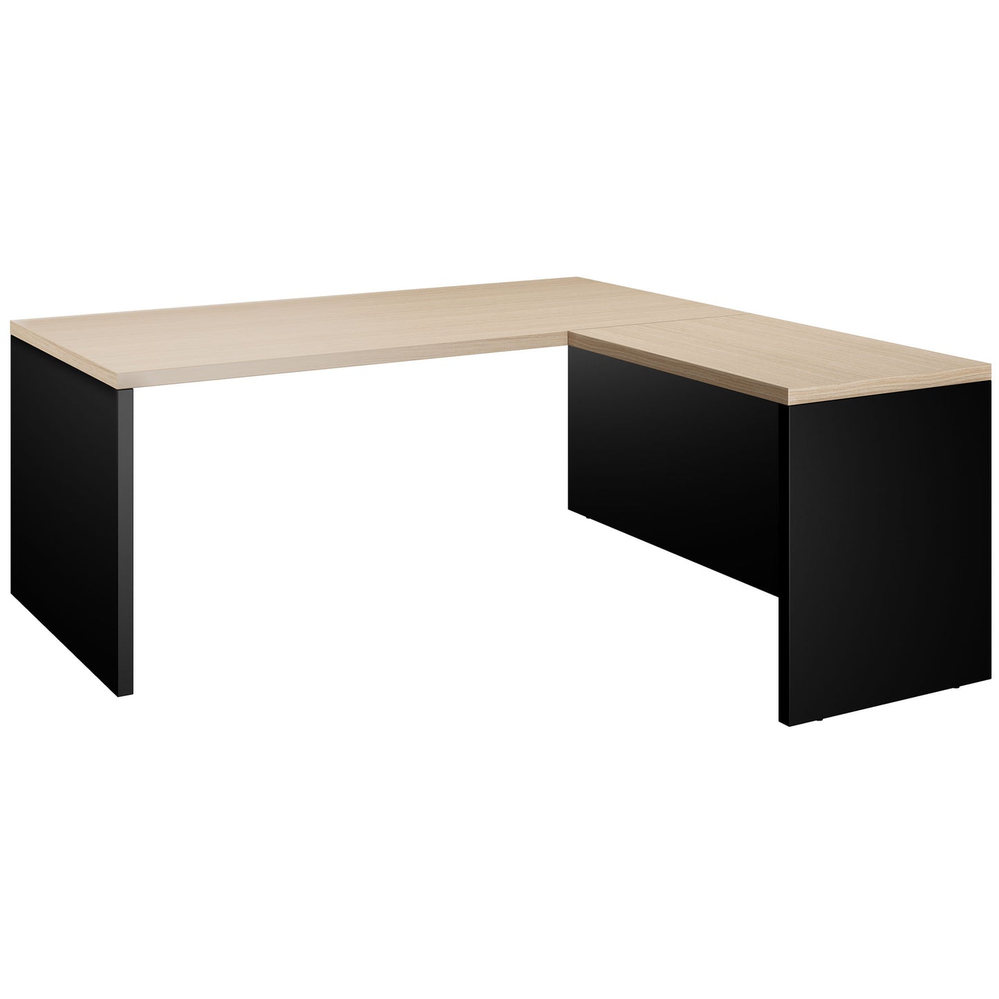 BRALCO SILE desk with extension table | 1800 - 2000 mm, angle desk, cable duct, side frame, oak