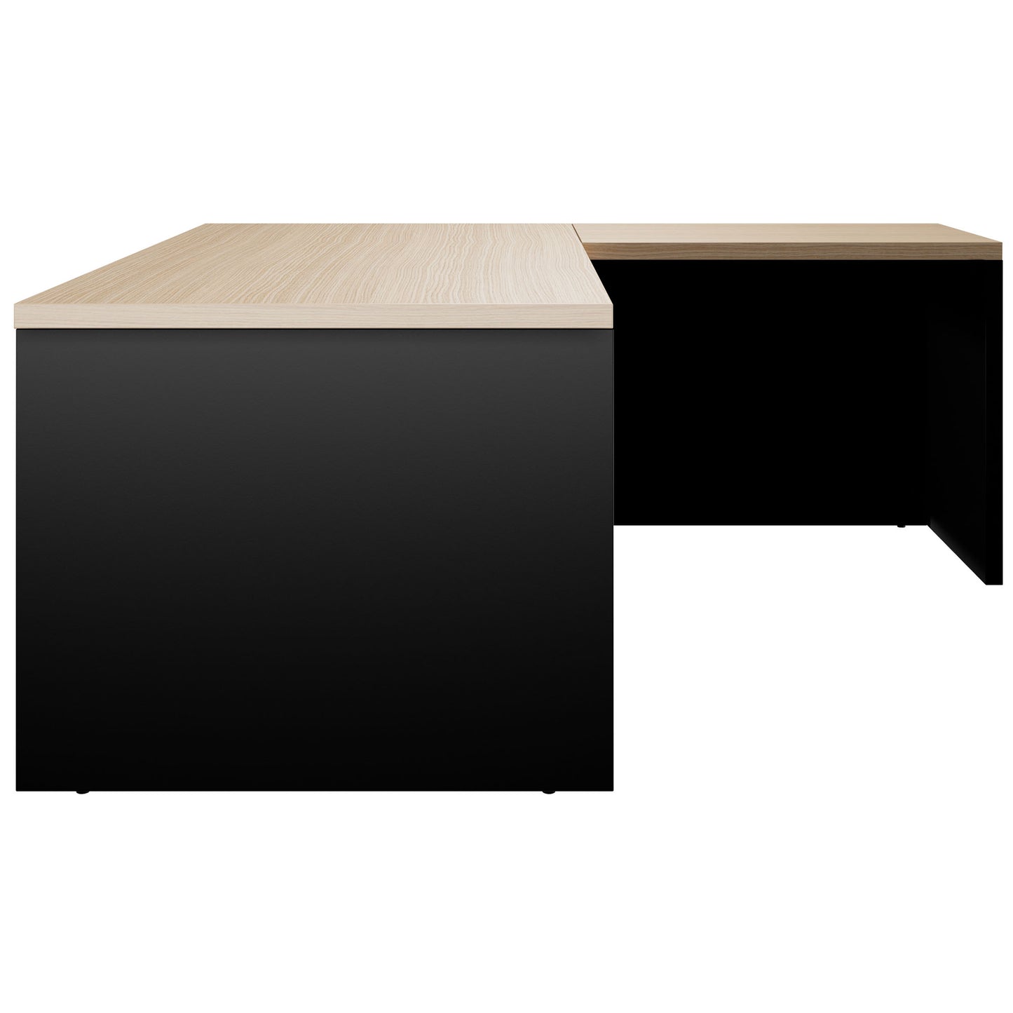 BRALCO SILE desk with extension table | 1800 - 2000 mm, angle desk, cable duct, side frame, oak