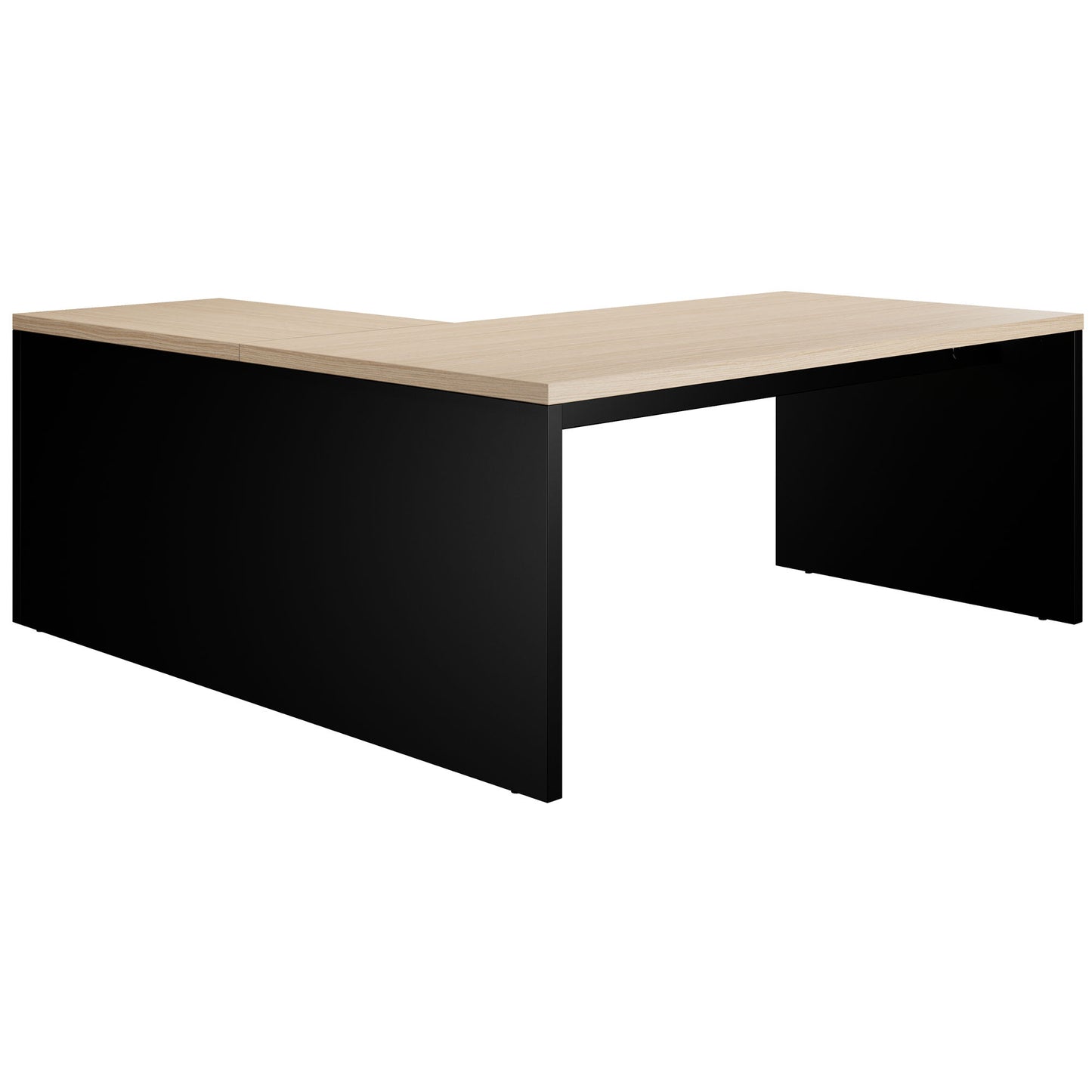 BRALCO SILE desk with extension table | 1800 - 2000 mm, angle desk, cable duct, side frame, oak