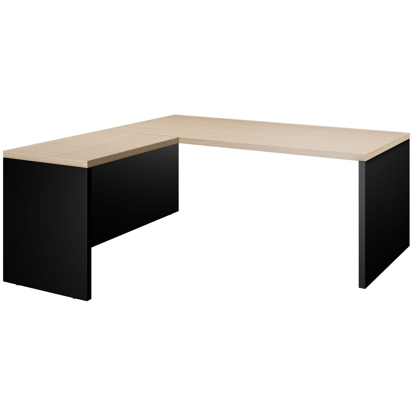 BRALCO SILE desk with extension table | 1800 - 2000 mm, angle desk, cable duct, side frame, oak
