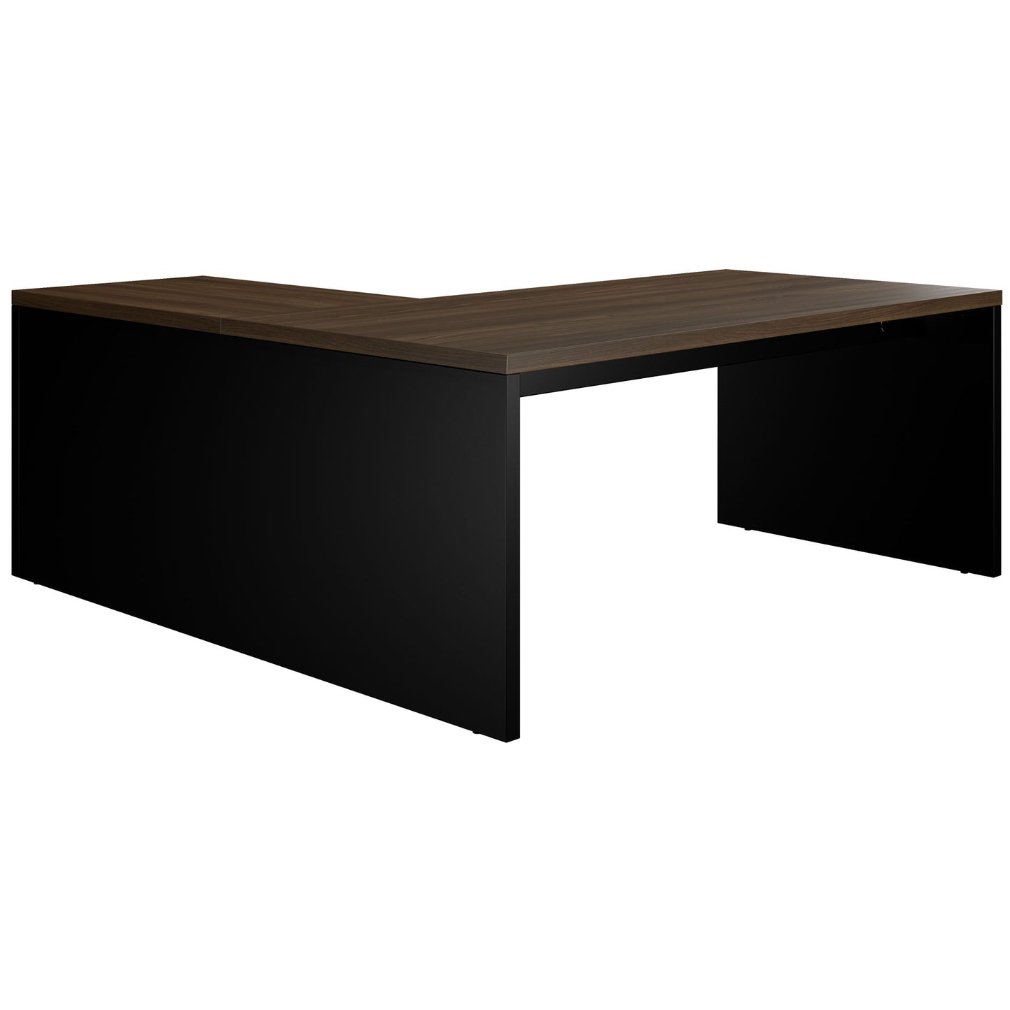 BRALCO SILE desk with extension table | 1800 - 2000 mm, angle desk, cable duct, side frame, walnut