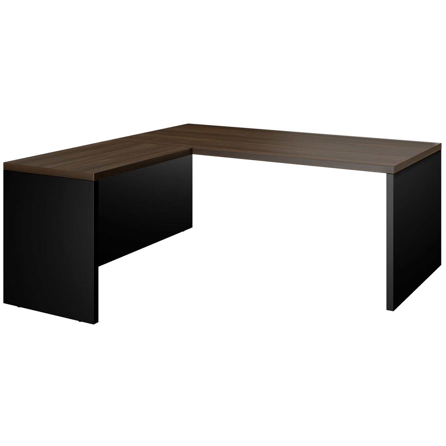 BRALCO SILE desk with extension table | 1800 - 2000 mm, angle desk, cable duct, side frame, walnut
