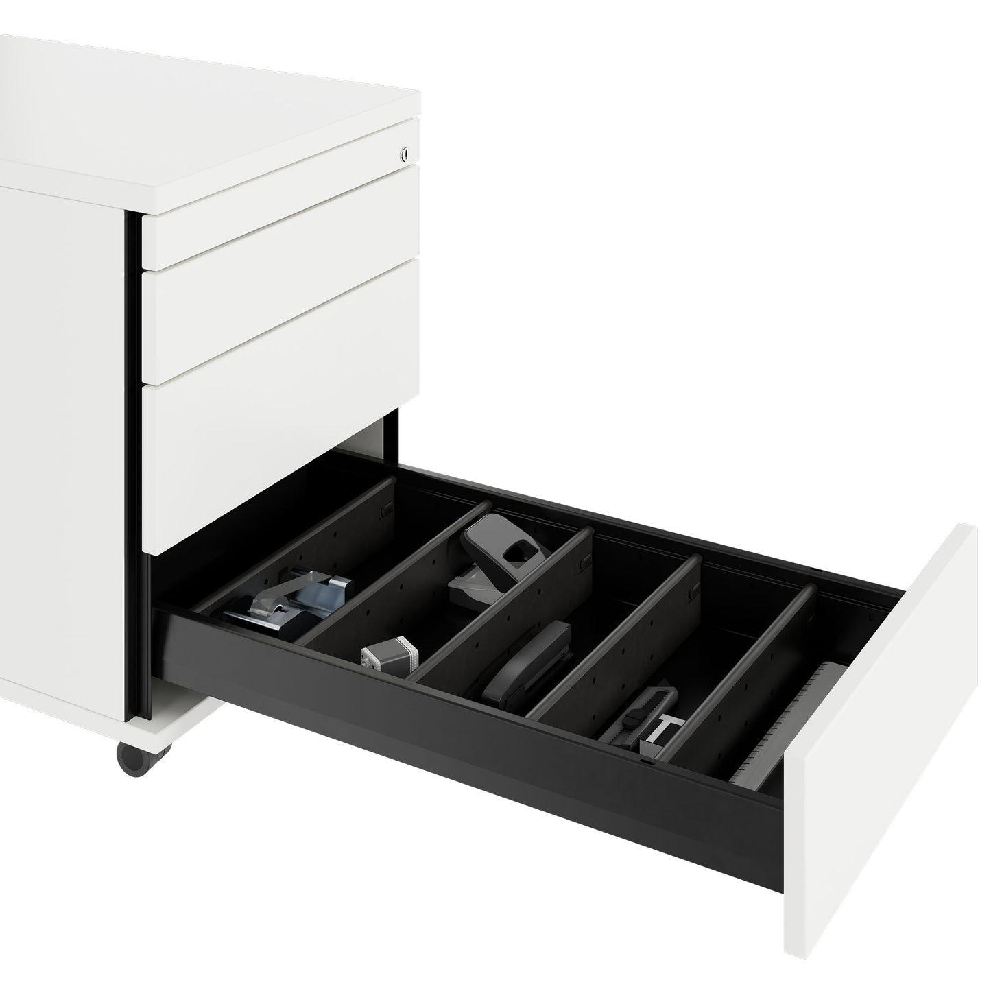 Schubladen-Trennsteg für Rollcontainer TIP | 3 Einsaetze mit Klick-System