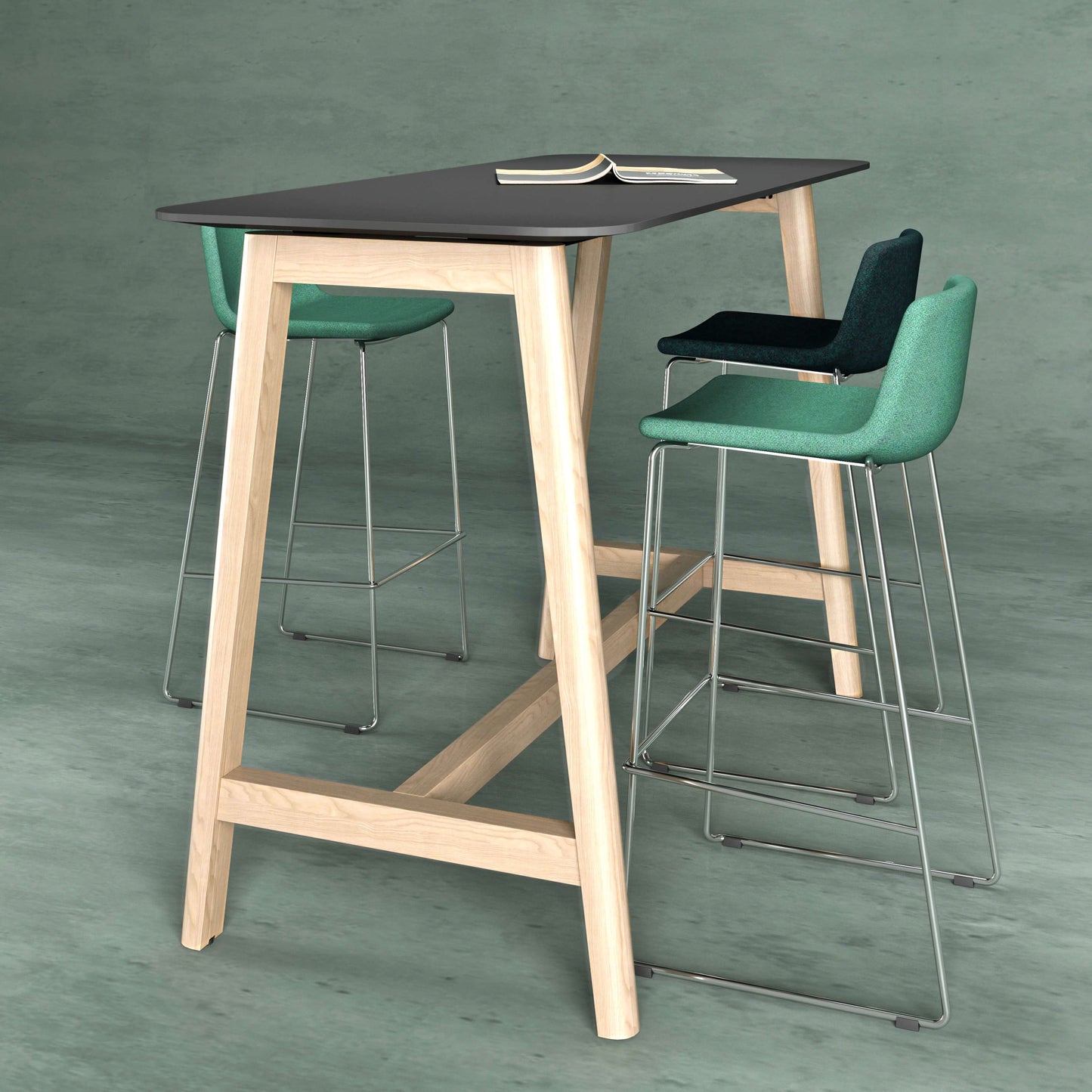 NOVA WOOD Table haute | Cadre en bois massif, 1600 x 700 mm, HPL Fenix Black
