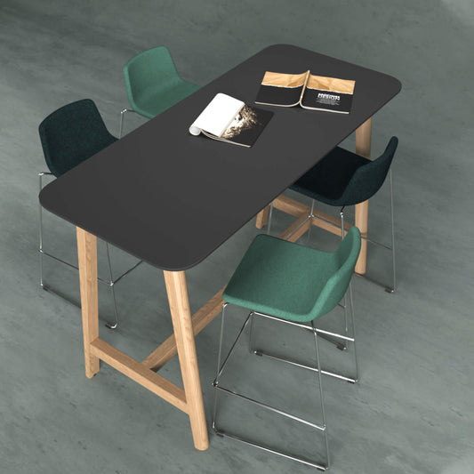 NOVA WOOD Hochtisch | Massivholz-Gestell, 1600 x 700 mm, HPL FENIX Schwarz