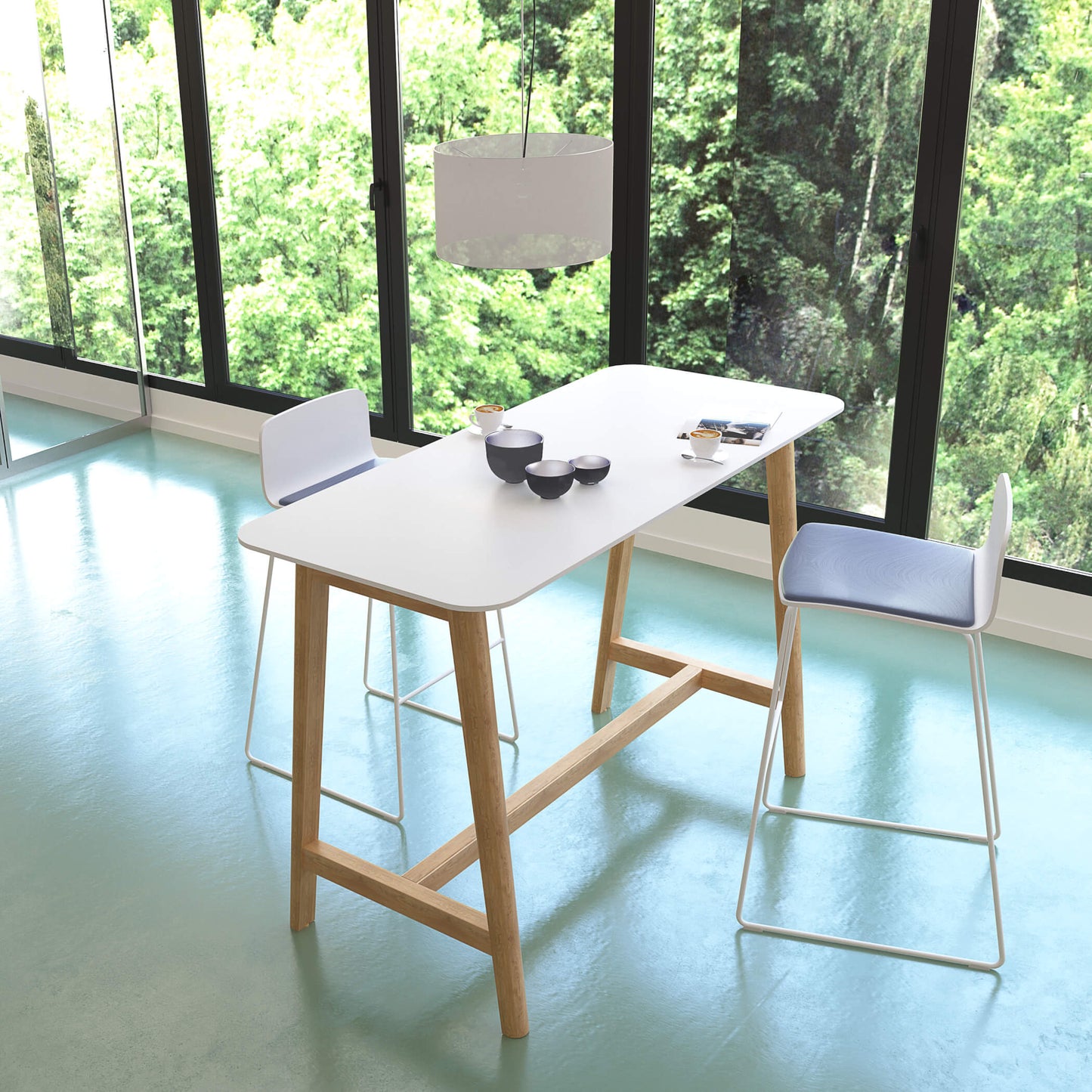 NOVA WOOD Table haute | Cadre en bois massif, 1600 x 700 mm, HPL blanc