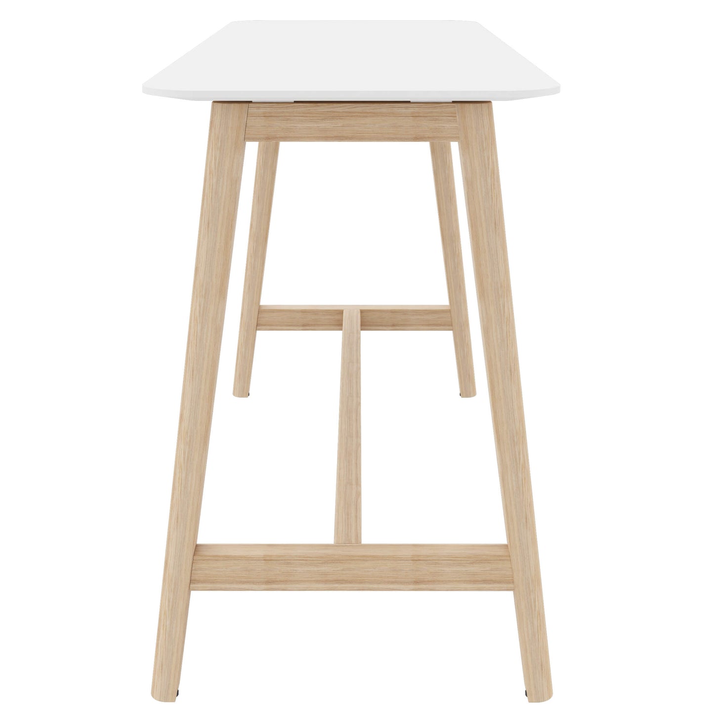 NOVA WOOD Hochtisch | Massivholz-Gestell, 1800 x 700 mm, HPL Weiß