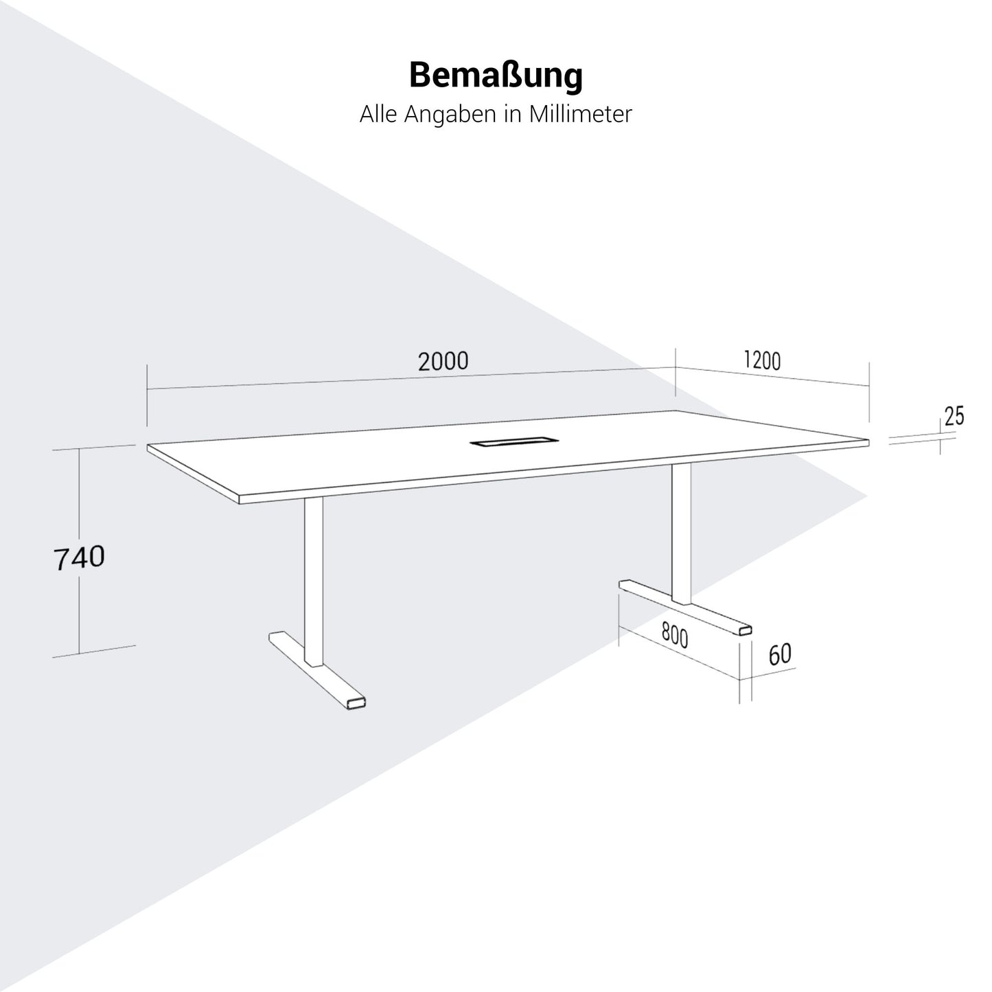 T-EASY Konferenztisch | 2000 x 1200 mm (8 - 10 Personen), elektrifiziert, Weiß