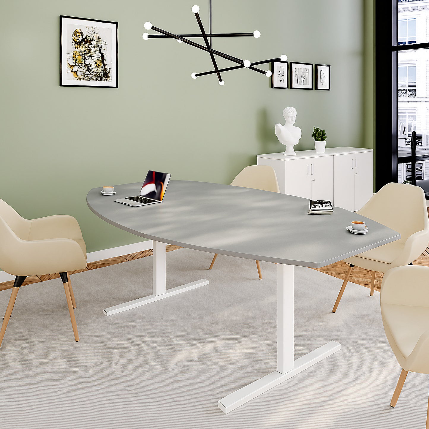 T-EASY conference table | boat shape, 1800 - 2400 mm (6 - 10 people), pearl grey