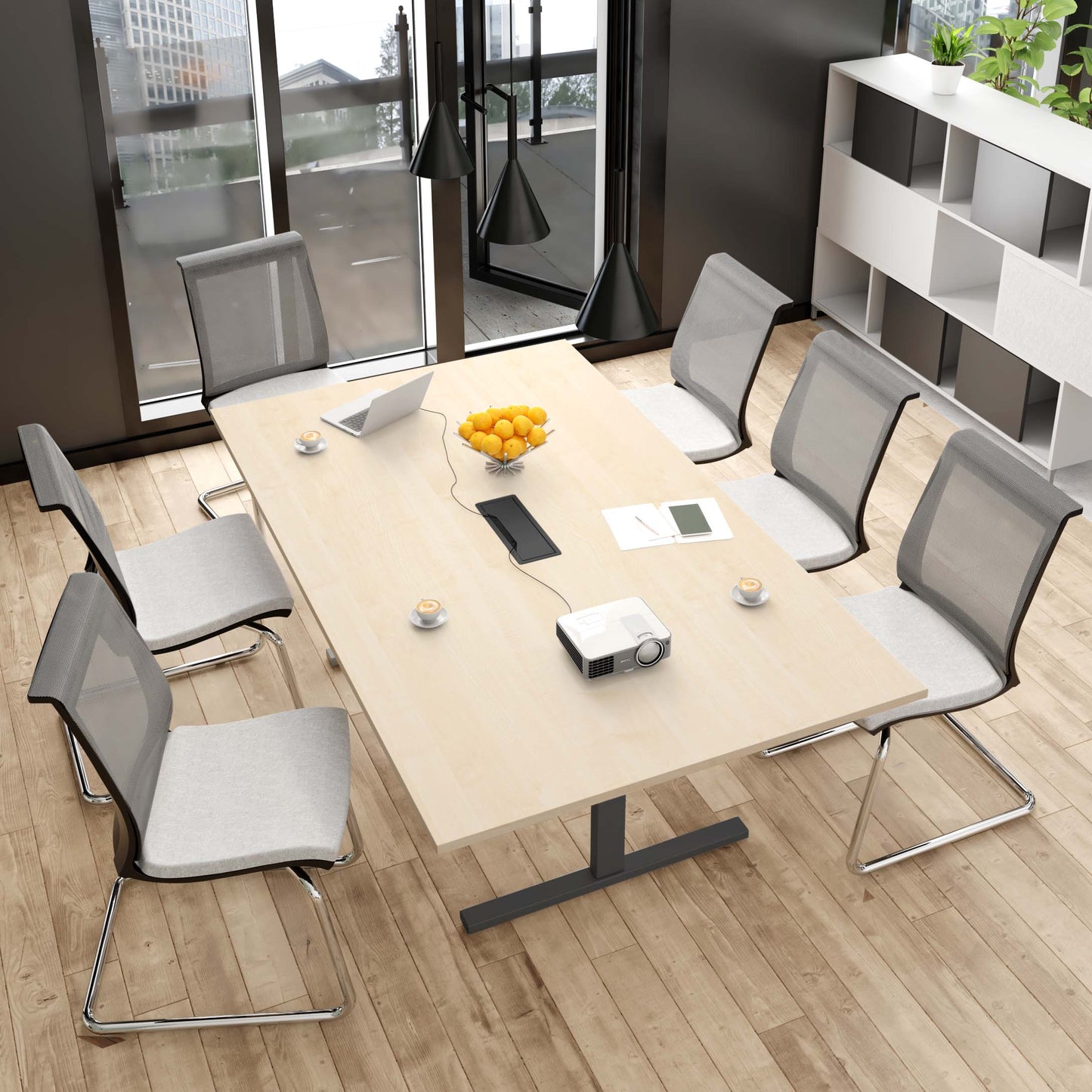 T-EASY Konferenztisch | 2000 x 1200 mm (8 - 10 Personen), elektrifiziert, Ahorn