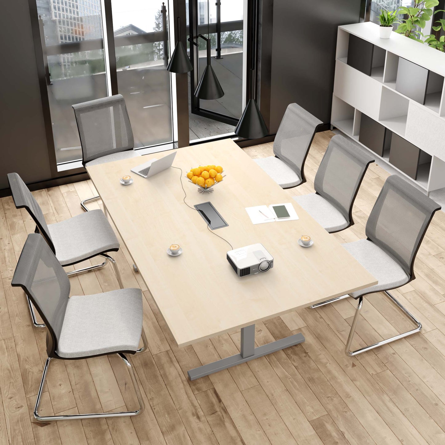 T-EASY Konferenztisch | 2000 x 1200 mm (8 - 10 Personen), elektrifiziert, Ahorn