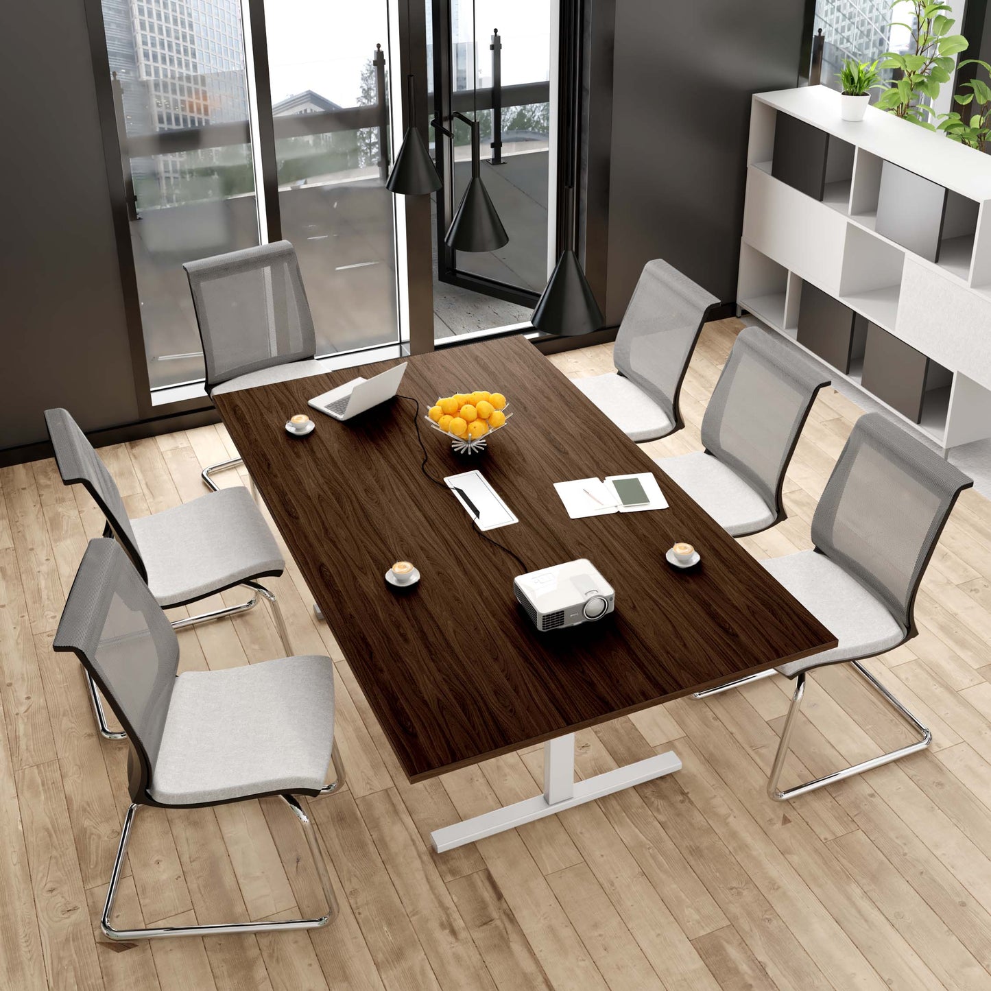 T-EASY Konferenztisch | 2000 x 1200 mm (8 - 10 Personen), elektrifiziert, Nussbaum