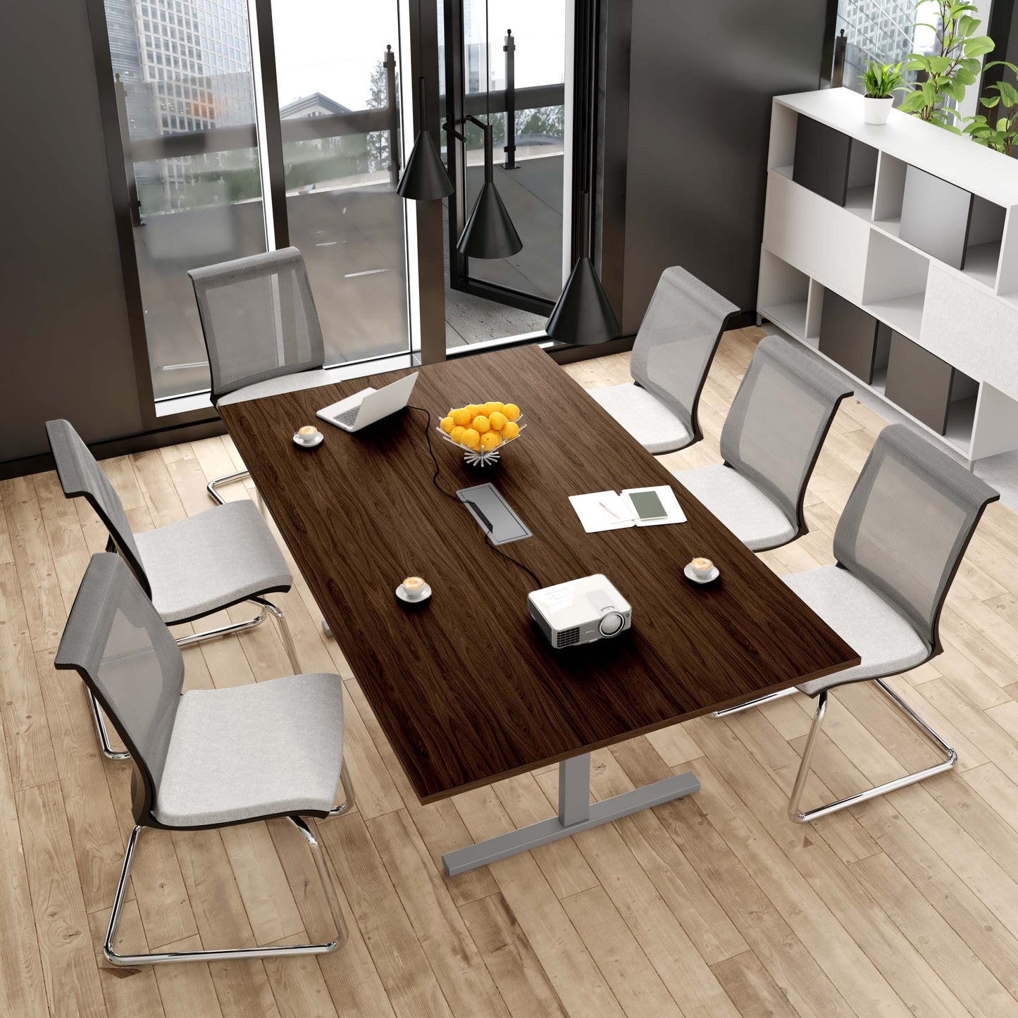T-EASY Konferenztisch | 2000 x 1200 mm (8 - 10 Personen), elektrifiziert, Nussbaum