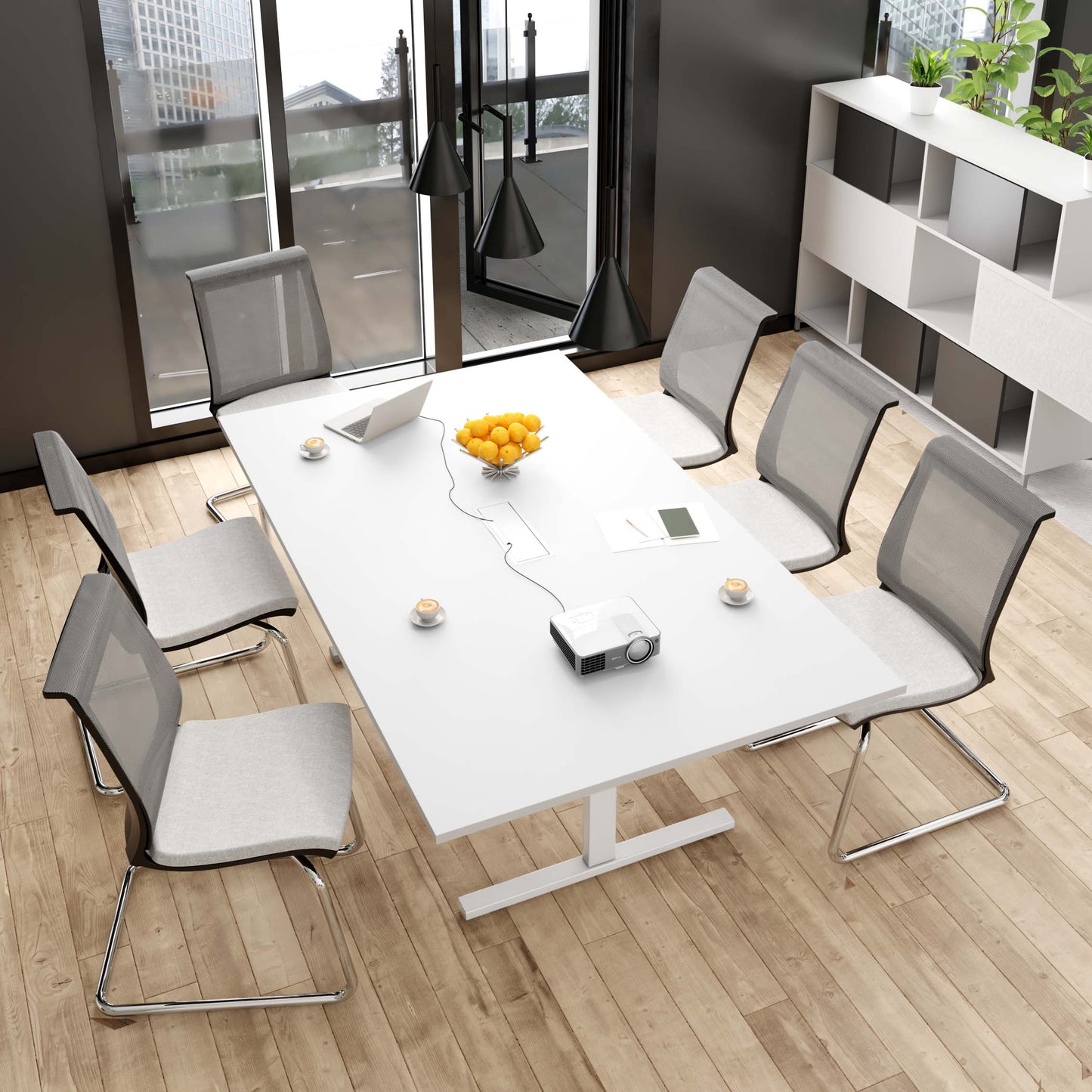 T-EASY Konferenztisch | 2000 x 1200 mm (8 - 10 Personen), elektrifiziert, Weiß
