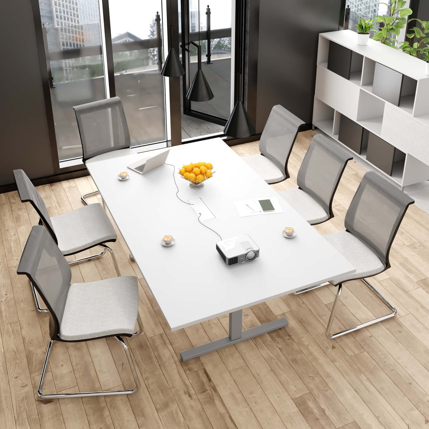 T-EASY Konferenztisch | 2000 x 1200 mm (8 - 10 Personen), elektrifiziert, Weiß