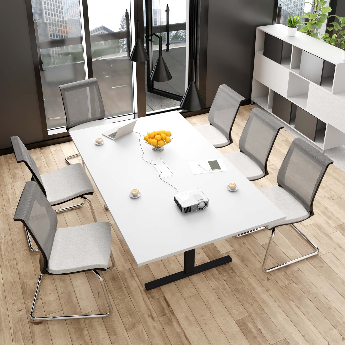 T-EASY Konferenztisch | 2000 x 1200 mm (8 - 10 Personen), elektrifiziert, Weiß