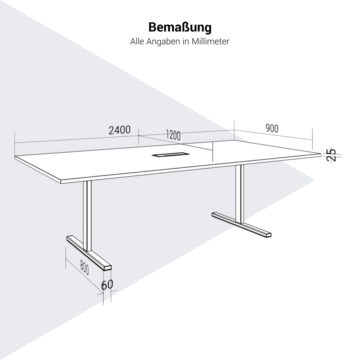 T-sey conference table | 2400 x 1200 mm (10 - 12 people), electrified, white