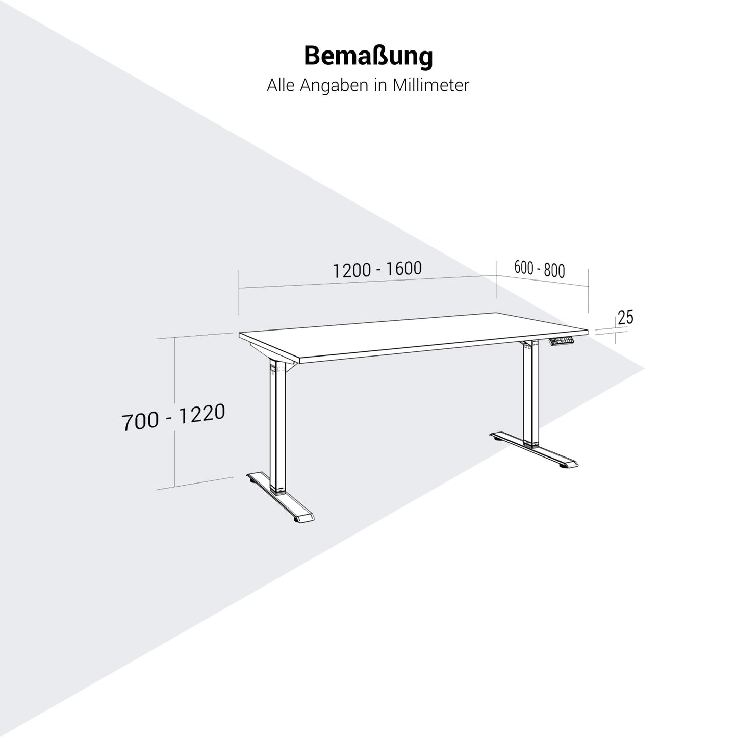 TELDRA Home, Bureau à 2 moteurs | 1200 - 1600 mm, réglable à hauteur électrique, noir