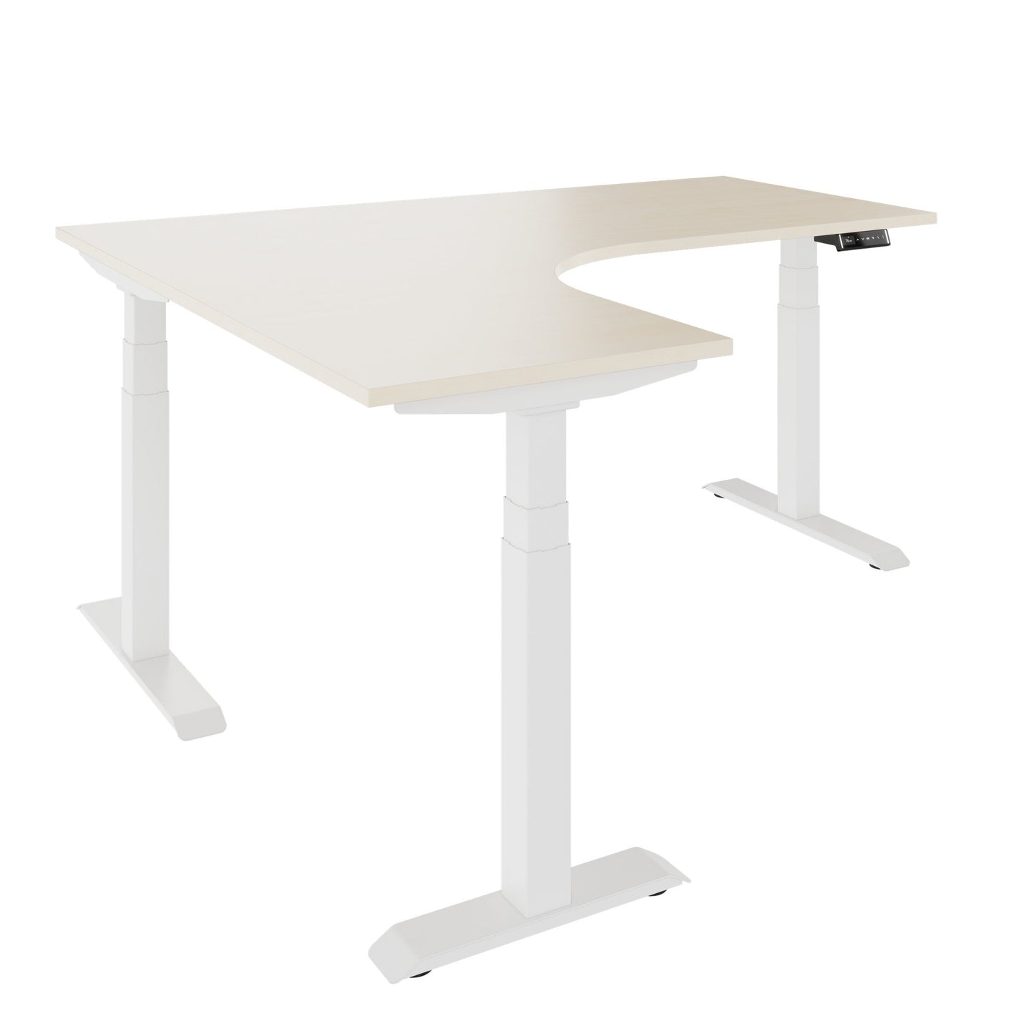 TELDRA Pro, Tabella da scrivania angolare a 3 motori | 1800 x 1600 mm, regolabile in altezza elettricamente, acero