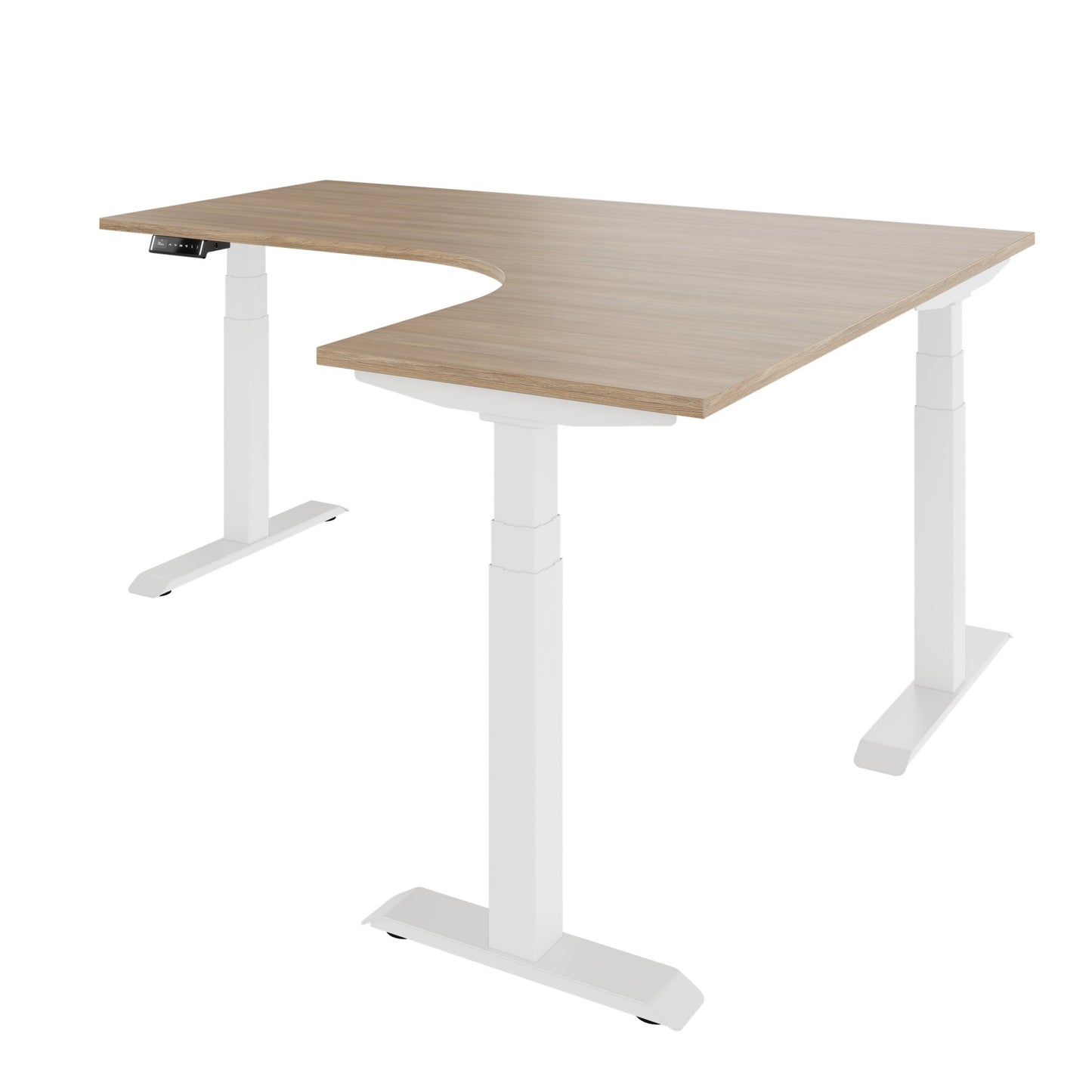 TELDRA Pro, 3-Motoren-Winkelschreibtisch | 1800 x 1600 mm, elektrisch höhenverstellbar, Bernsteineiche