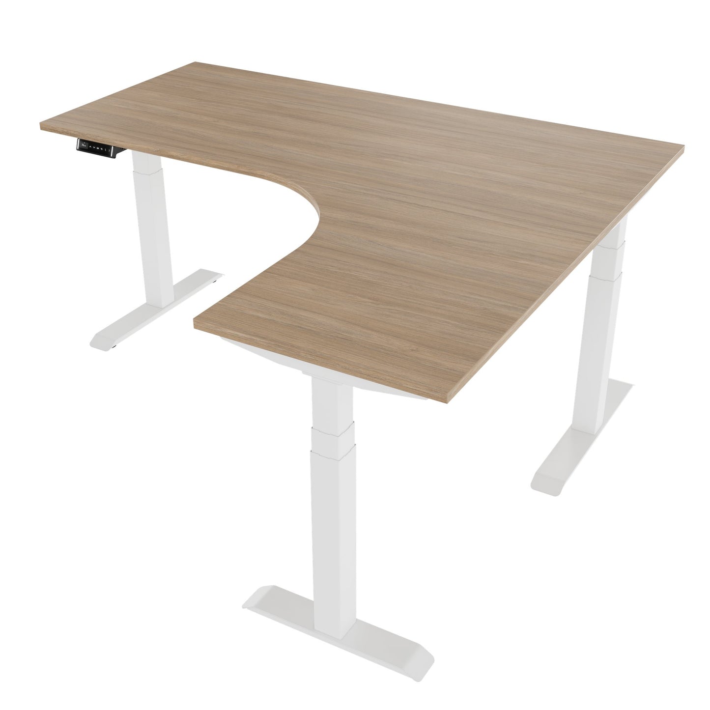 TELDRA Pro, 3-Motoren-Winkelschreibtisch | 1800 x 1600 mm, elektrisch höhenverstellbar, Bernsteineiche