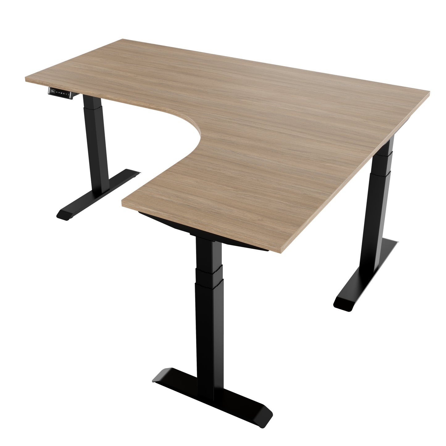 TELDRA Pro, 3-Motoren-Winkelschreibtisch | 1800 x 1600 mm, elektrisch höhenverstellbar, Bernsteineiche