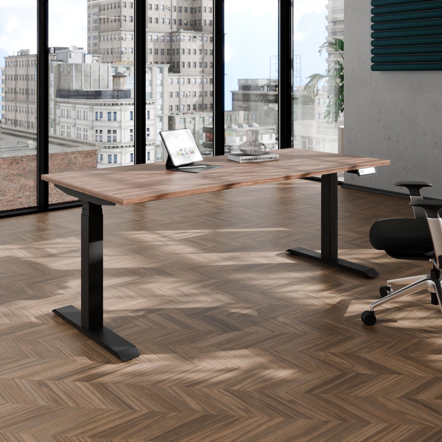 TELDRA Pro, Desk a 2 motori | 1600 - 2000 mm, regolabile in altezza elettricamente, vera fila di legno in legno