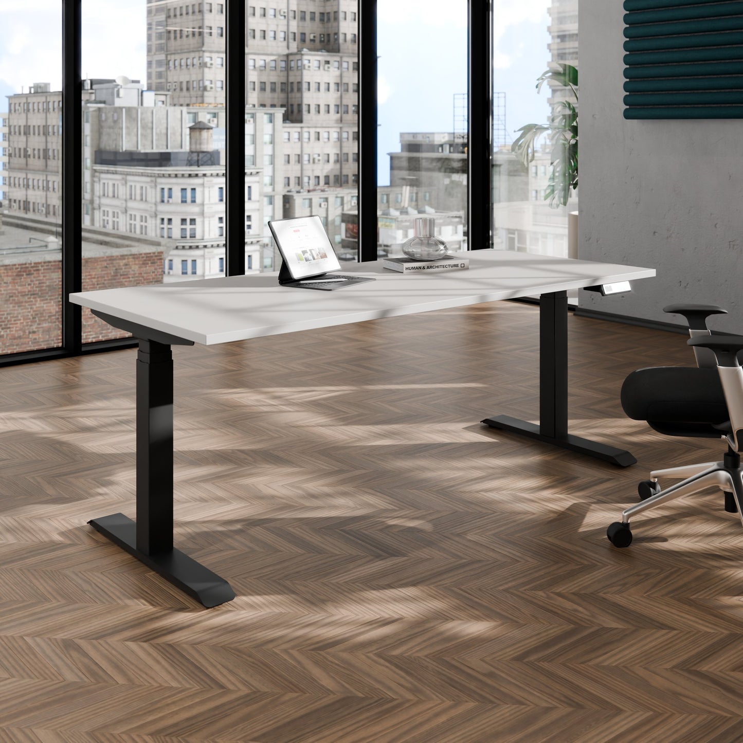 TELDRA Pro, 2-motor desk | 1600 - 2000 mm, electrically height adjustable, linoleum Pebble