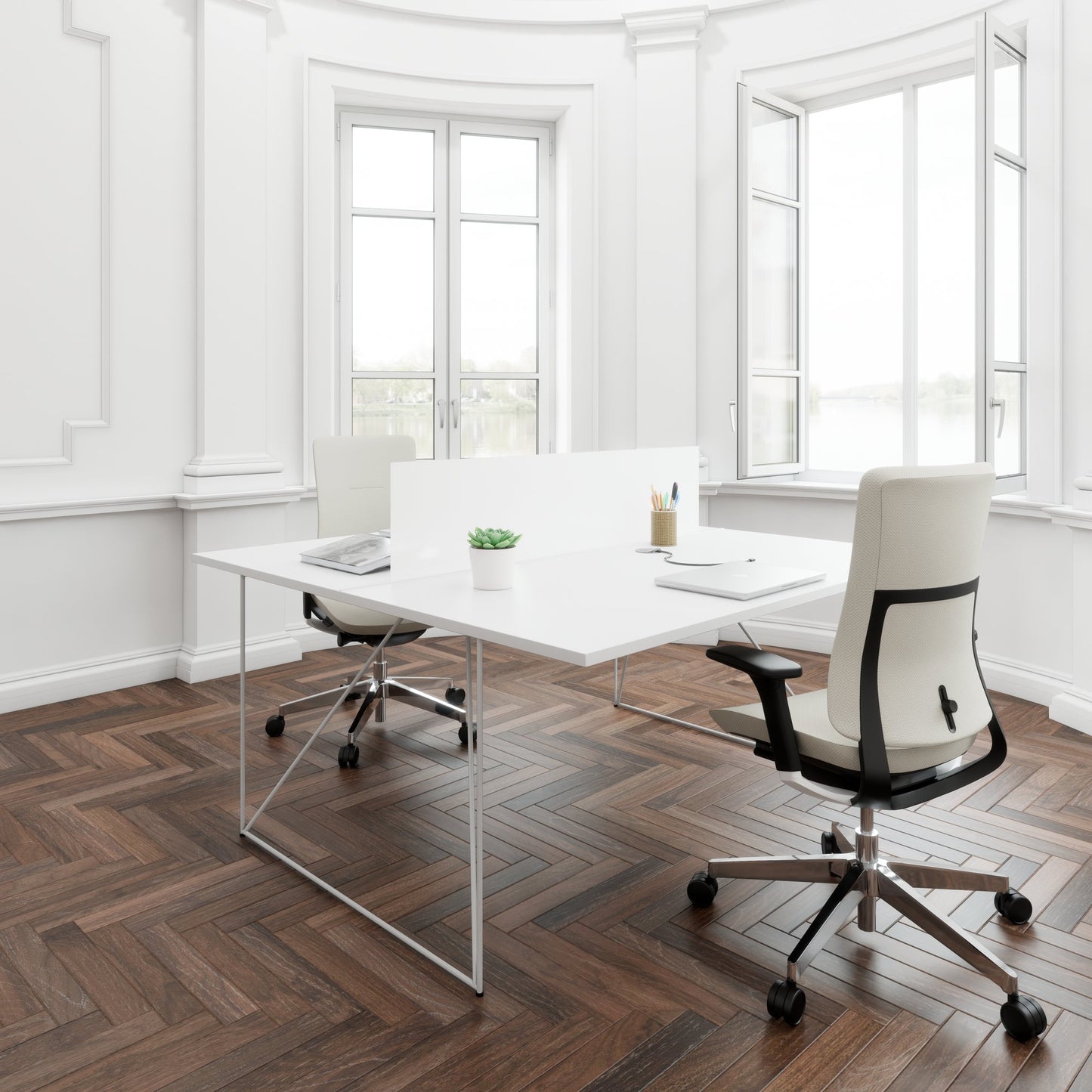 AIR DUO Desk del team | 1600 x 1600 mm, elettrificato, grigio perla