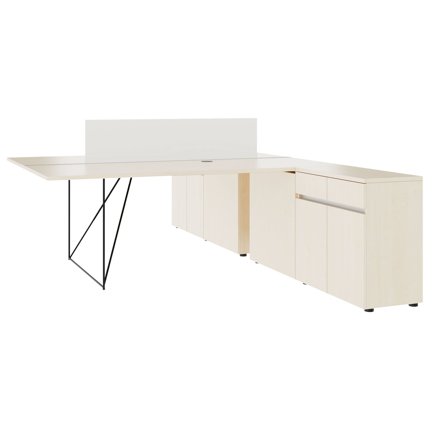 AIR DUO team desk with sideboards | 1600 - 2000 x 3200 mm, electrified, maple